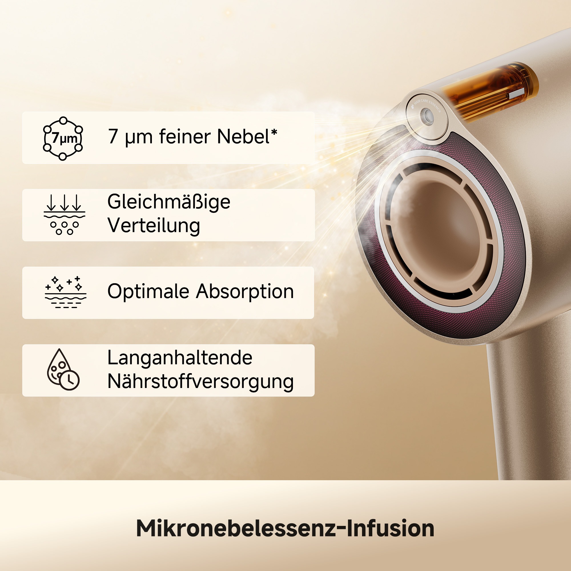 Dreame »Miracle Essence« 1.600 W 2 Aufsätze Essenz-Mikronebel, Rotlichtpflege, Anti-Frizz-Ionen