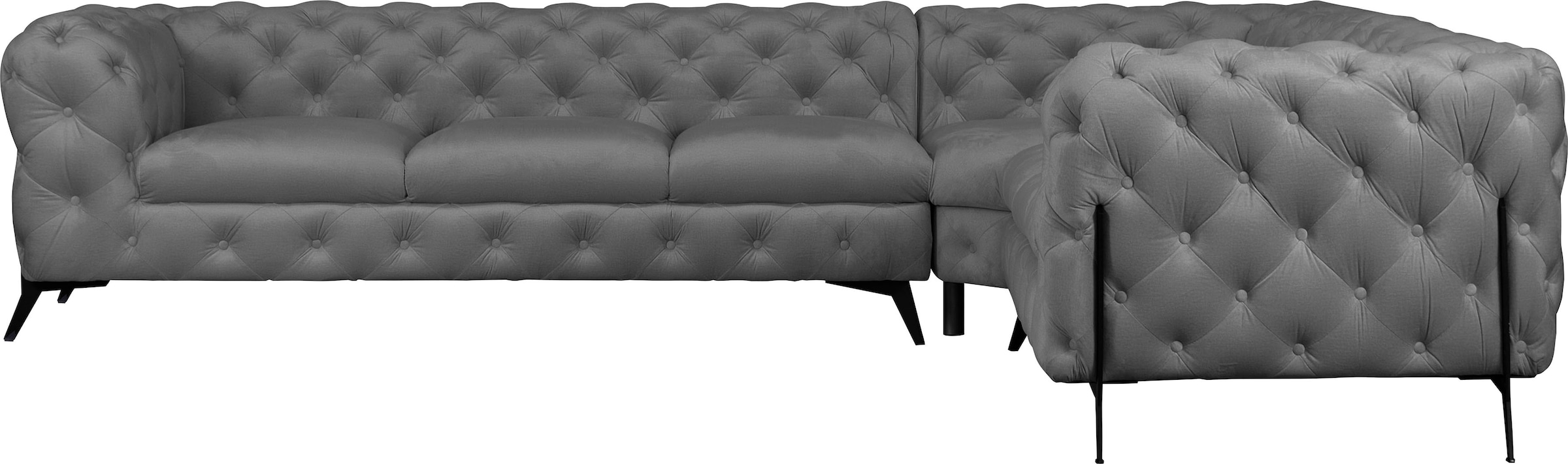 Leonique Chesterfield-Sofa »Amaury L-Form«, großes Ecksofa, Chesterfield-Optik, Breite 323 cm, Fußfarbe wählbar