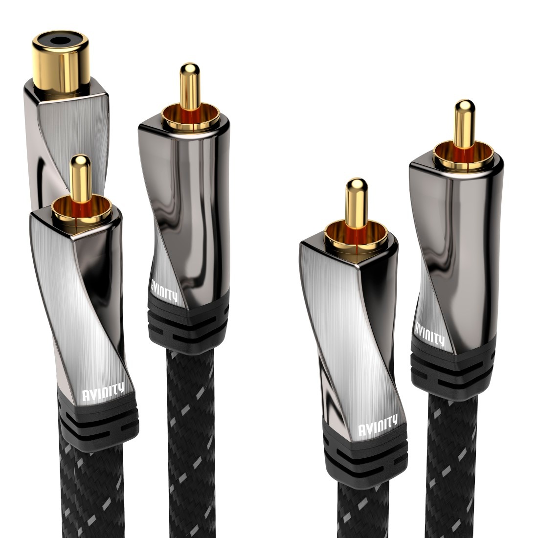 AVINITY Subwoofer-Kabel + Adapter, vergoldet, Gewebe, 8 m