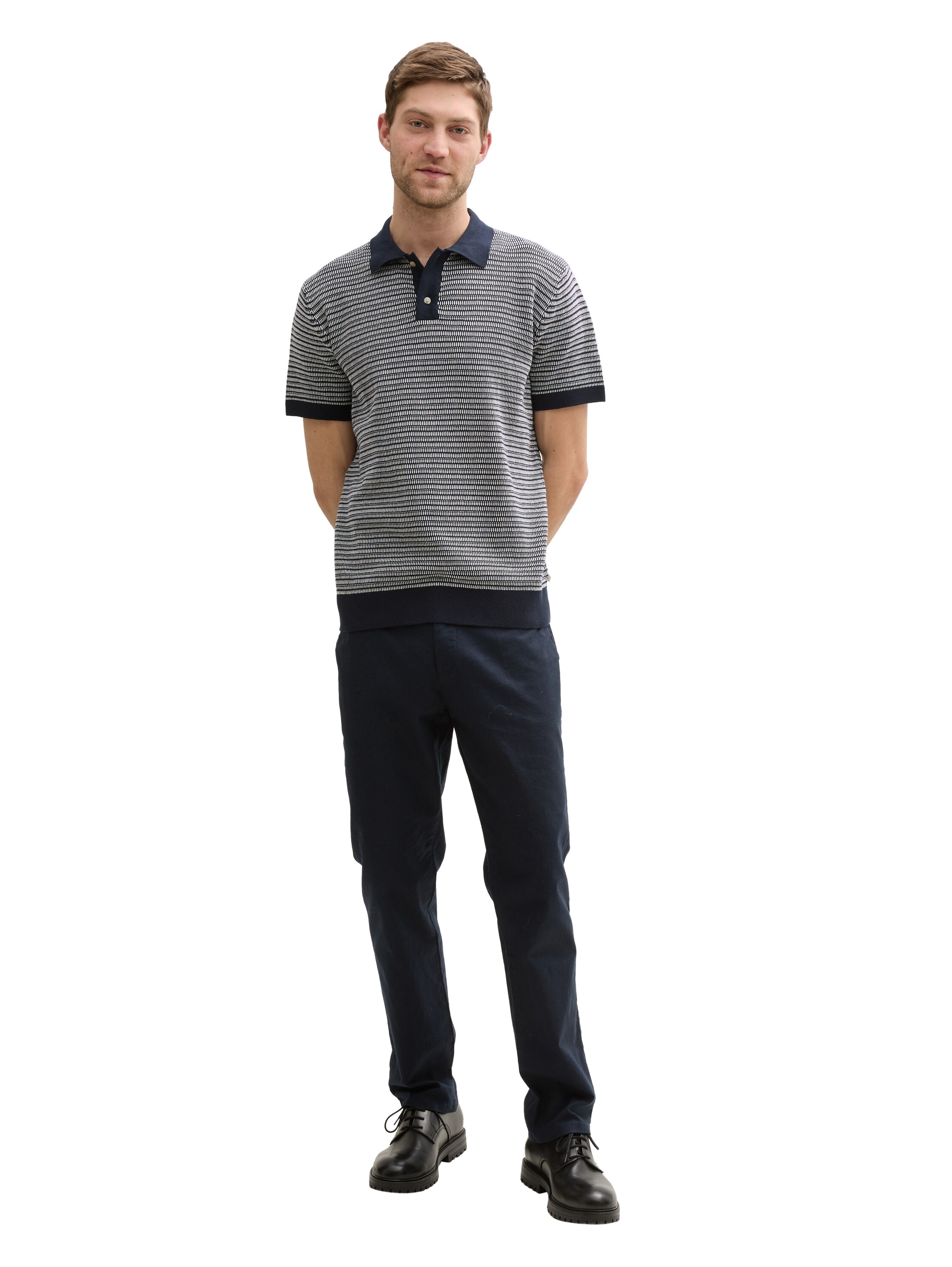 TOM TAILOR Kurzarmpullover, mit Strick-Muster und Polo-Kragen