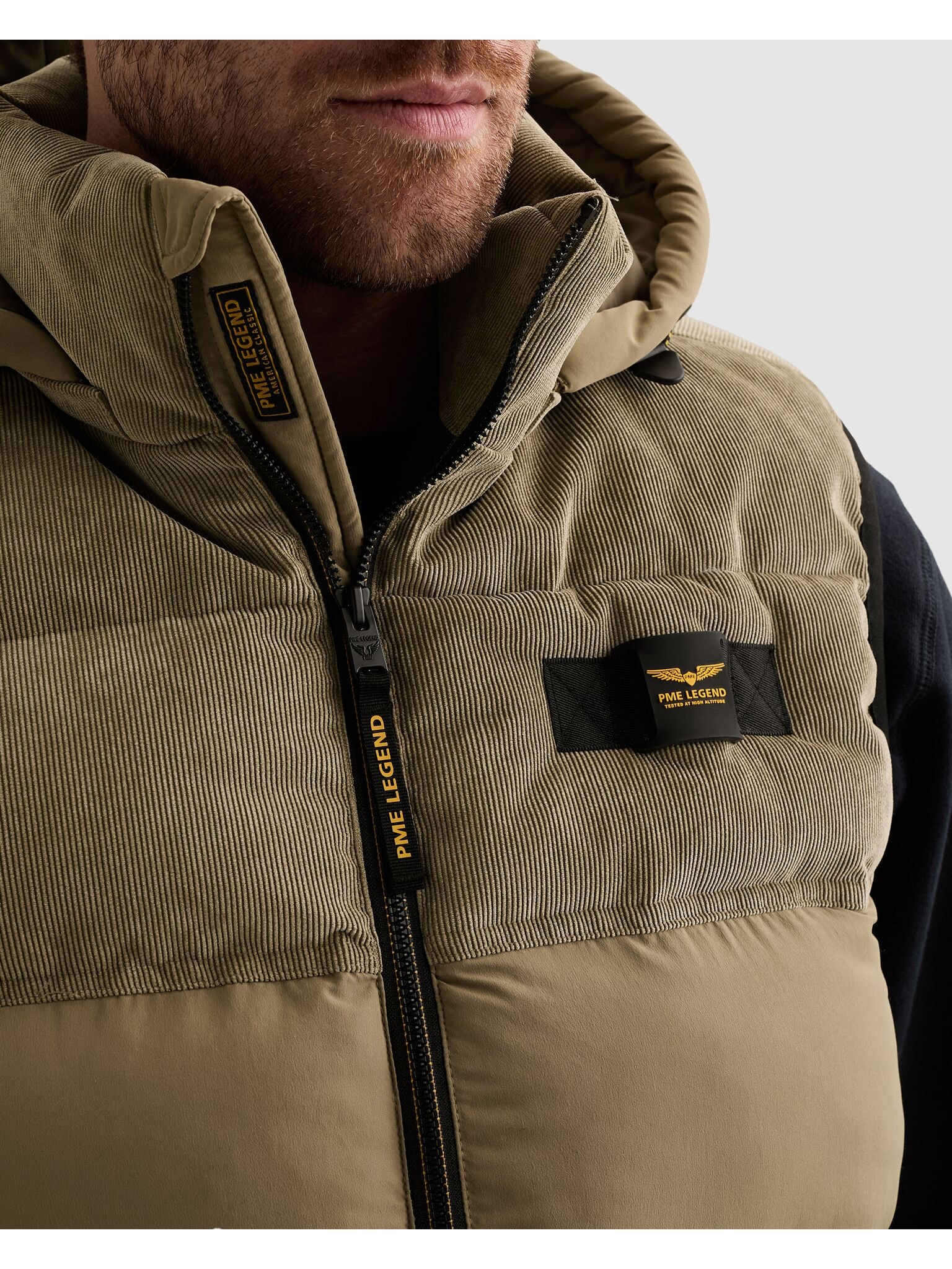 PME LEGEND Cordweste mit Besatz in Cord-Optik, mit Kapuze