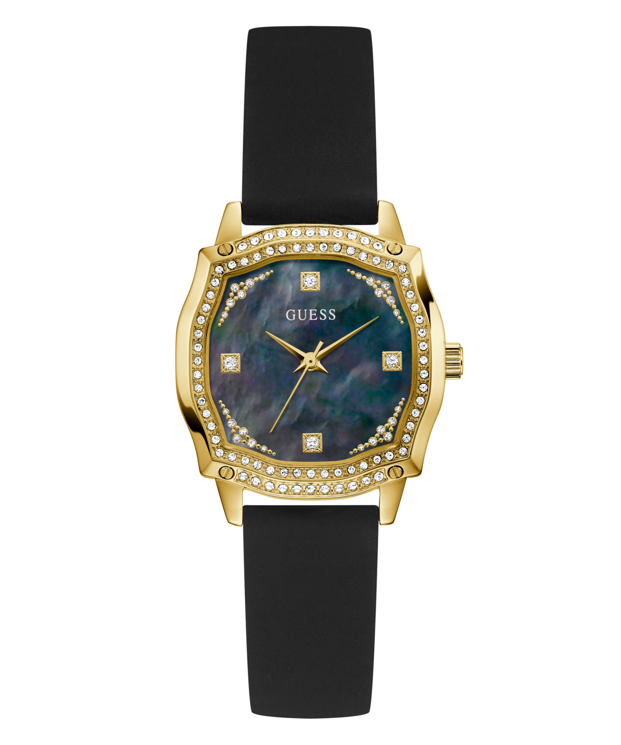 Guess Quarzuhr »LIV« Armbanduhr, Damenuhr, Silikonarmband, Kristallsteine