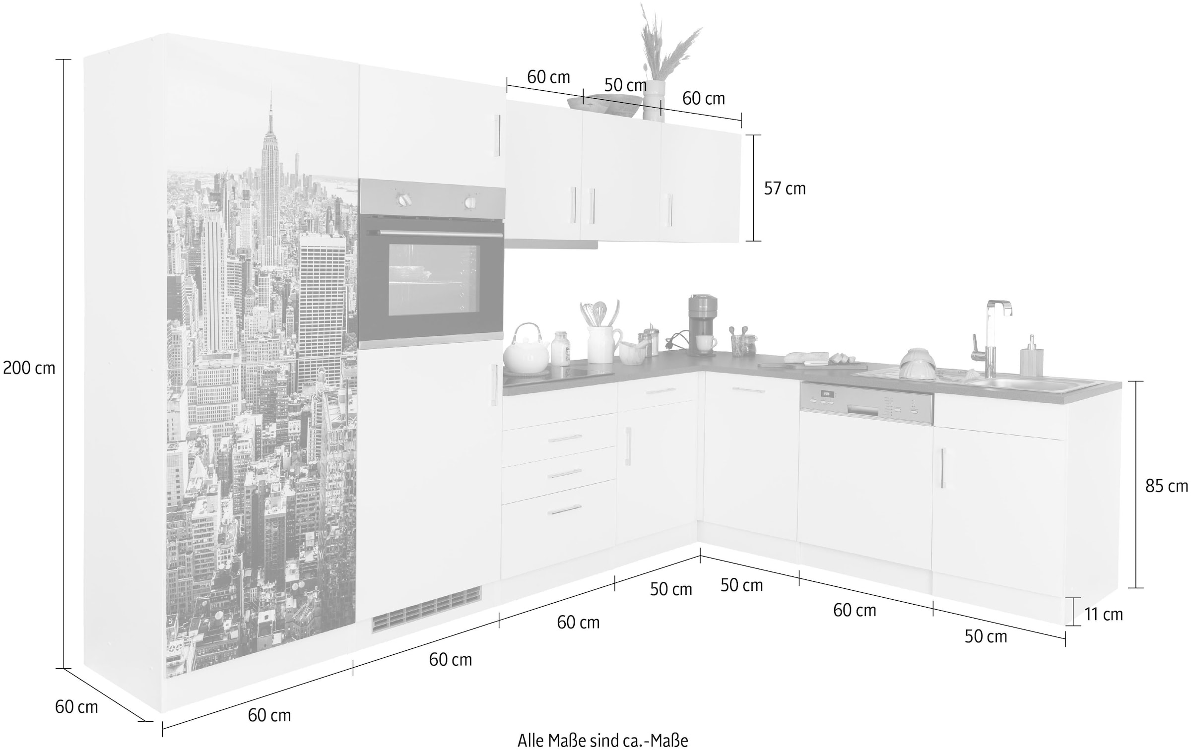 HELD MÖBEL Winkelküche »Paris«, Stellbreite 290/220 cm, wahlweise mit Induktionskochfeld