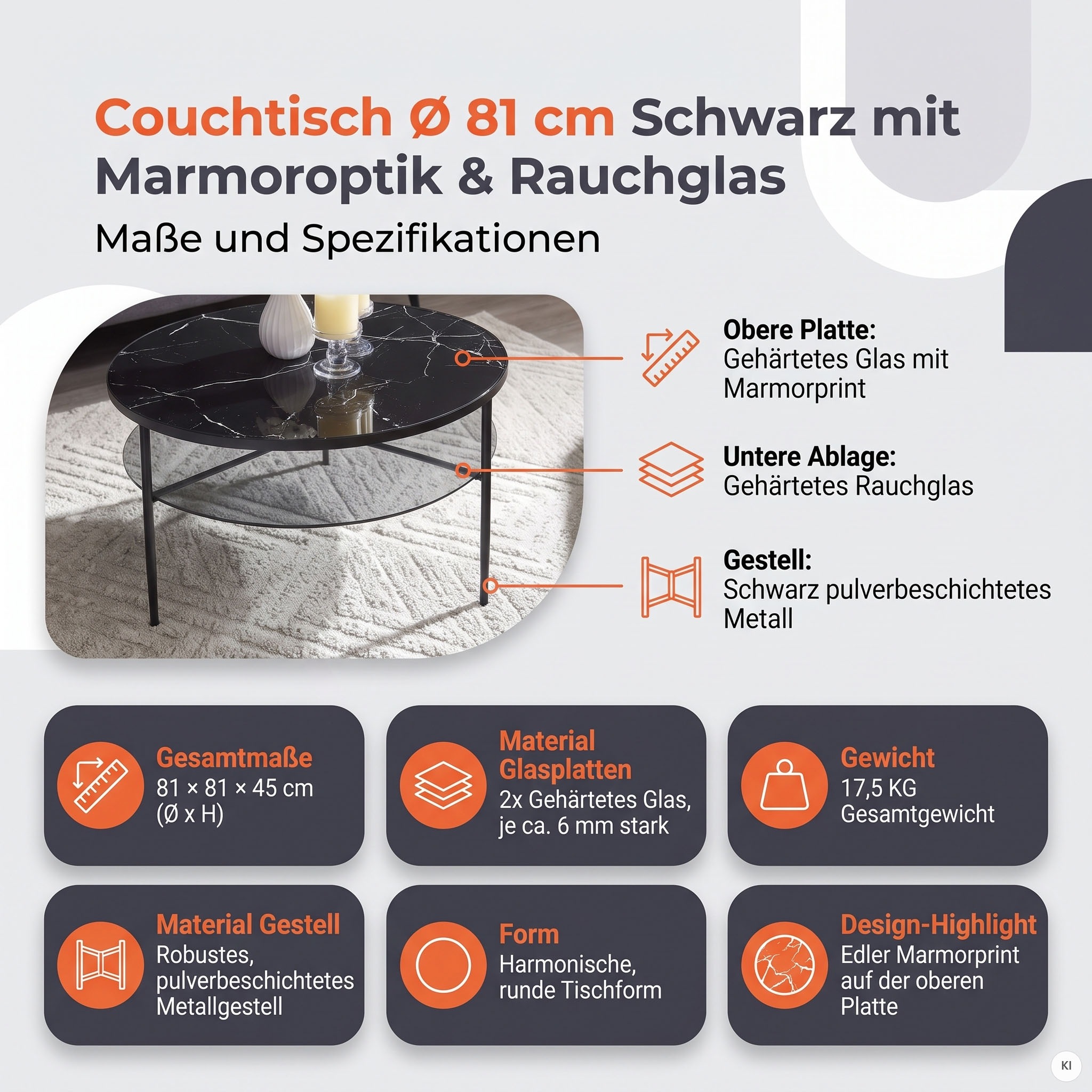 SalesFever Couchtisch »Designer Couchtisch« 1 Stk. tlg. Tischplatte in Marmoroptik