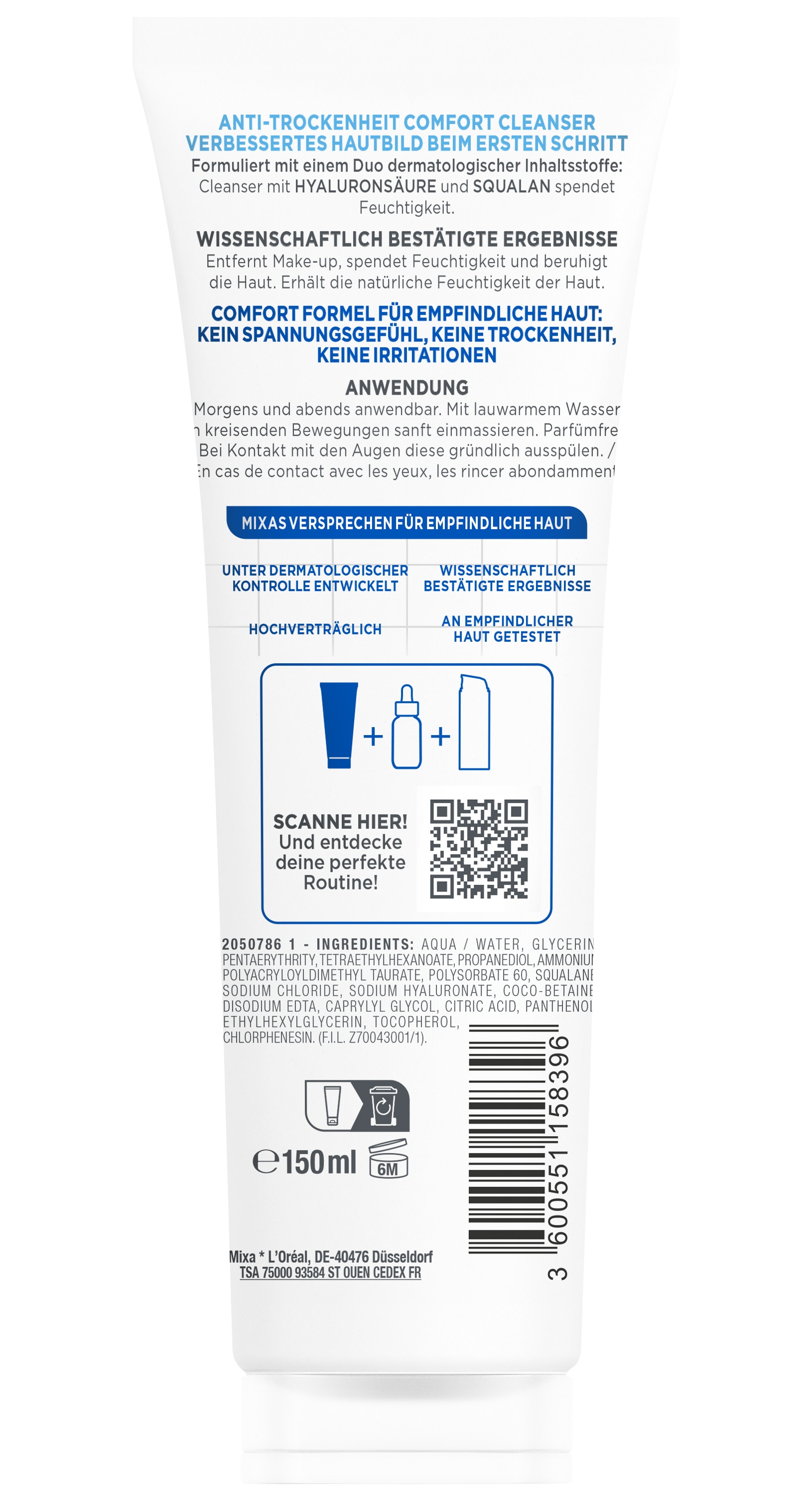 Mixa Gesichts-Reinigungsfluid »Mixa Anti-Trockenheit Comfort Cleanser« sanfte Reinigung, mit Hyaluronsäure, entfernt Make-Up schonend