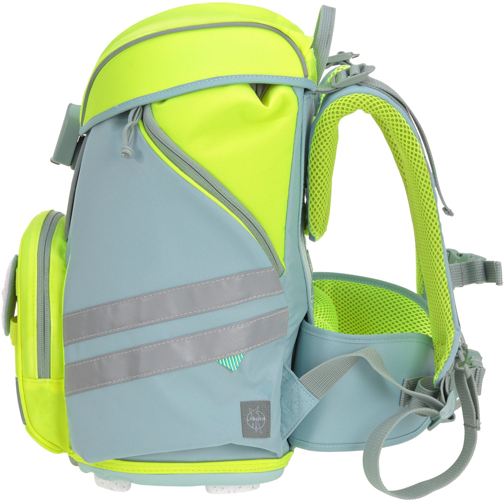 LÄSSIG Schulranzen »Unique, Flexy, Blue/neon-yellow«, Reflektoren, inkl. Patches; PETA-approved vegan; aus recyceltem Material