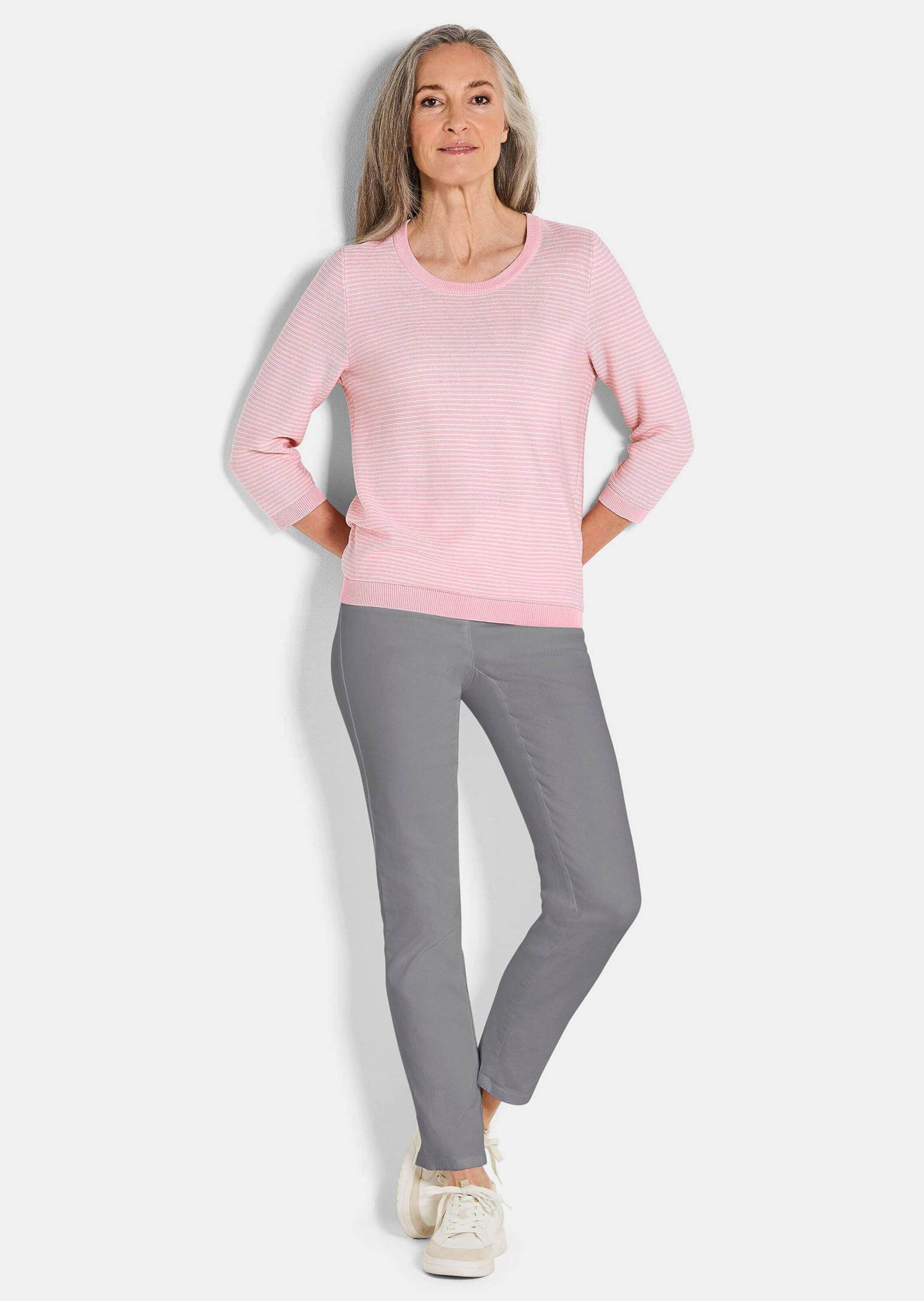 GOLDNER Rundhalspullover »Halbarm Ringelpullover aus Baumwolle« Rundhalsausschnitt