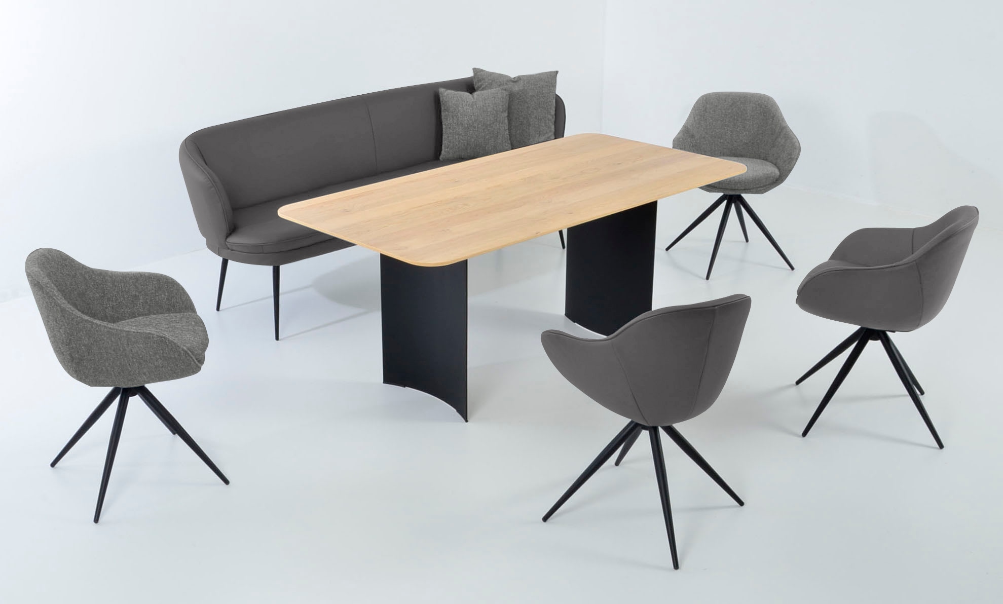 K+W Komfort & Wohnen Essgruppe »ZOOM« abgerundete Essgruppe in Materialmix, Solobank, 4 Sesseln und 1 Tisch