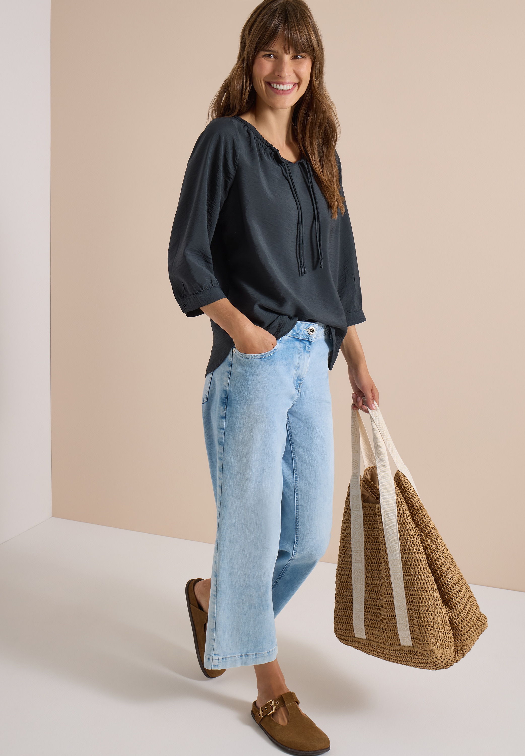 Cecil Carmenbluse Sommerbluse, Viskosemix, Carmenausschnitt