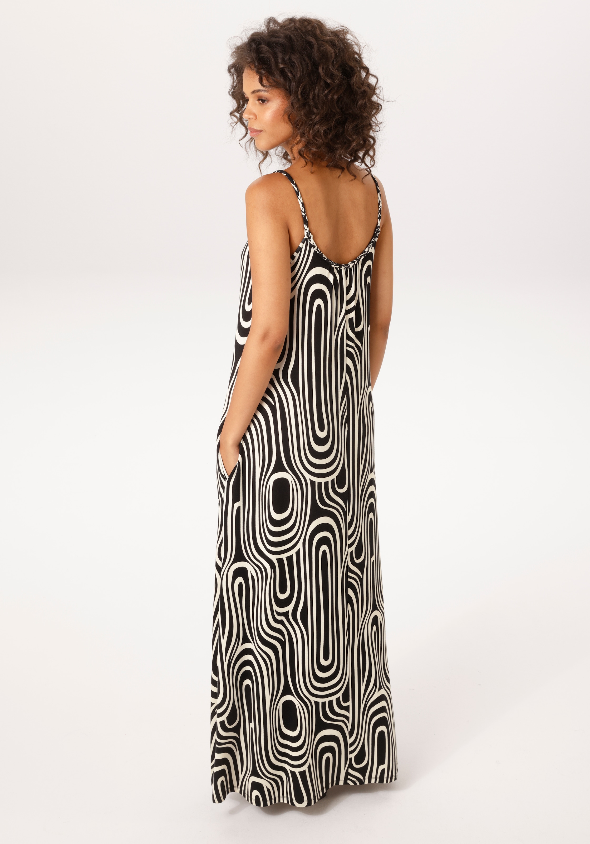 Aniston CASUAL Sommerkleid Eingrifftaschen mit geflochtenen Spagetti-Trägern - NEUE KOLLEKTION