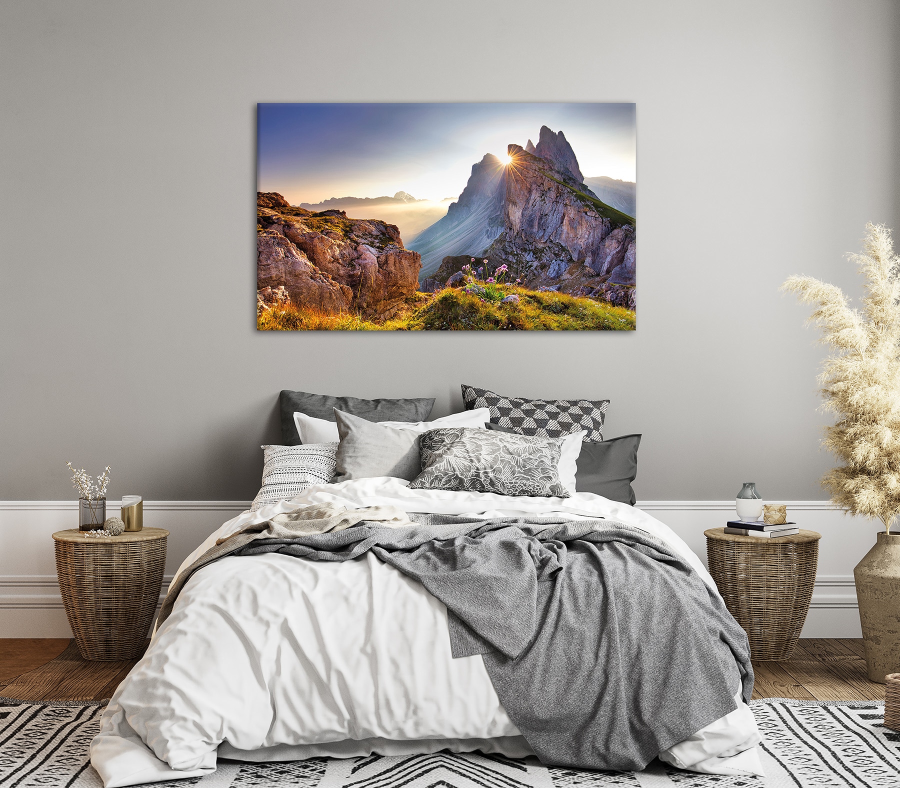 Bönninghoff Leinwandbild »Wandbild BERGLANDSCHAFT XXL 90x150 cm – Leinwandbild Keilrahmen Deko« Berge | Berge & Alpenbilder | Sonnenaufgang 1 Stk. tlg. auf Keilrahmen gespannt