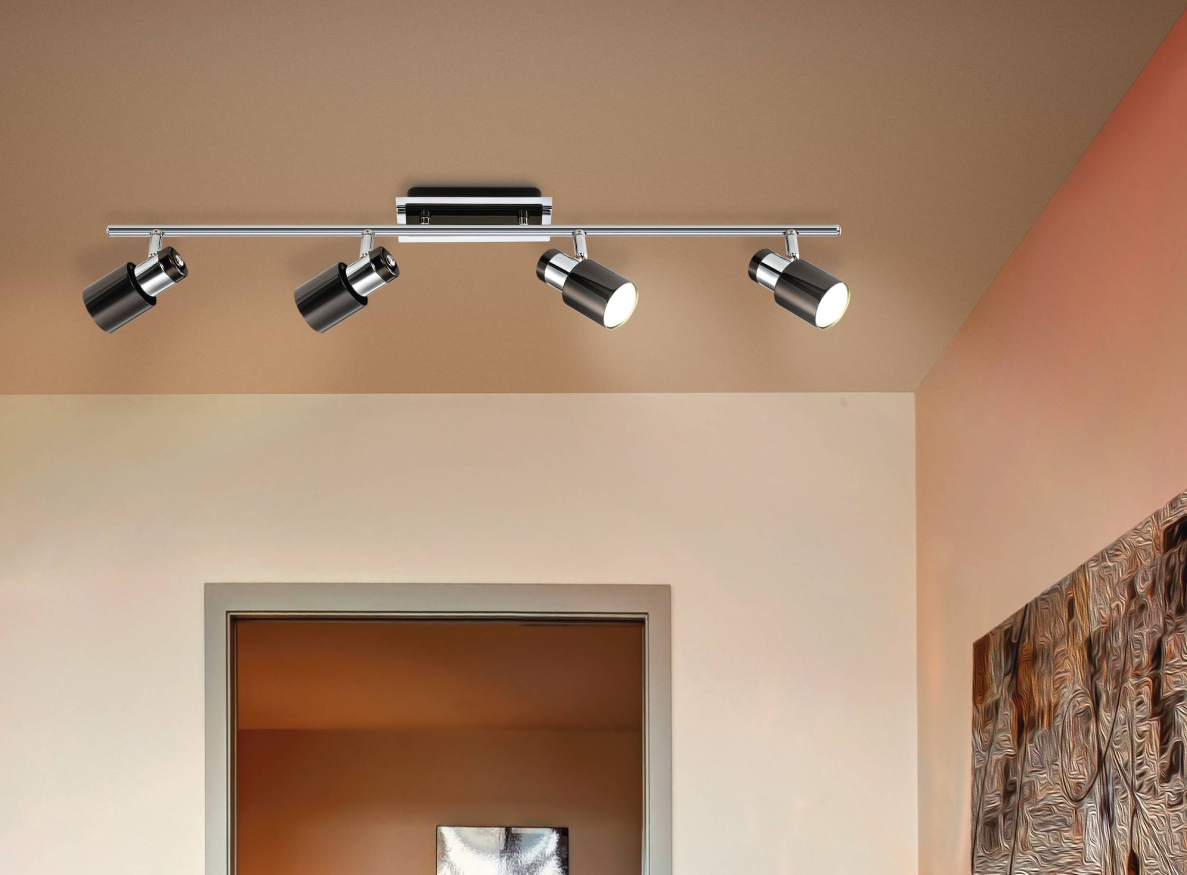 EGLO Deckenleuchte »Davida 1 Deckenlampe, Deckenspot aus Metall, Wohnzimmerlampe, GU10« GU10 1 Stk. Spot - L78 x B7 cm - nickel-nero - 4X4,6W inkl.