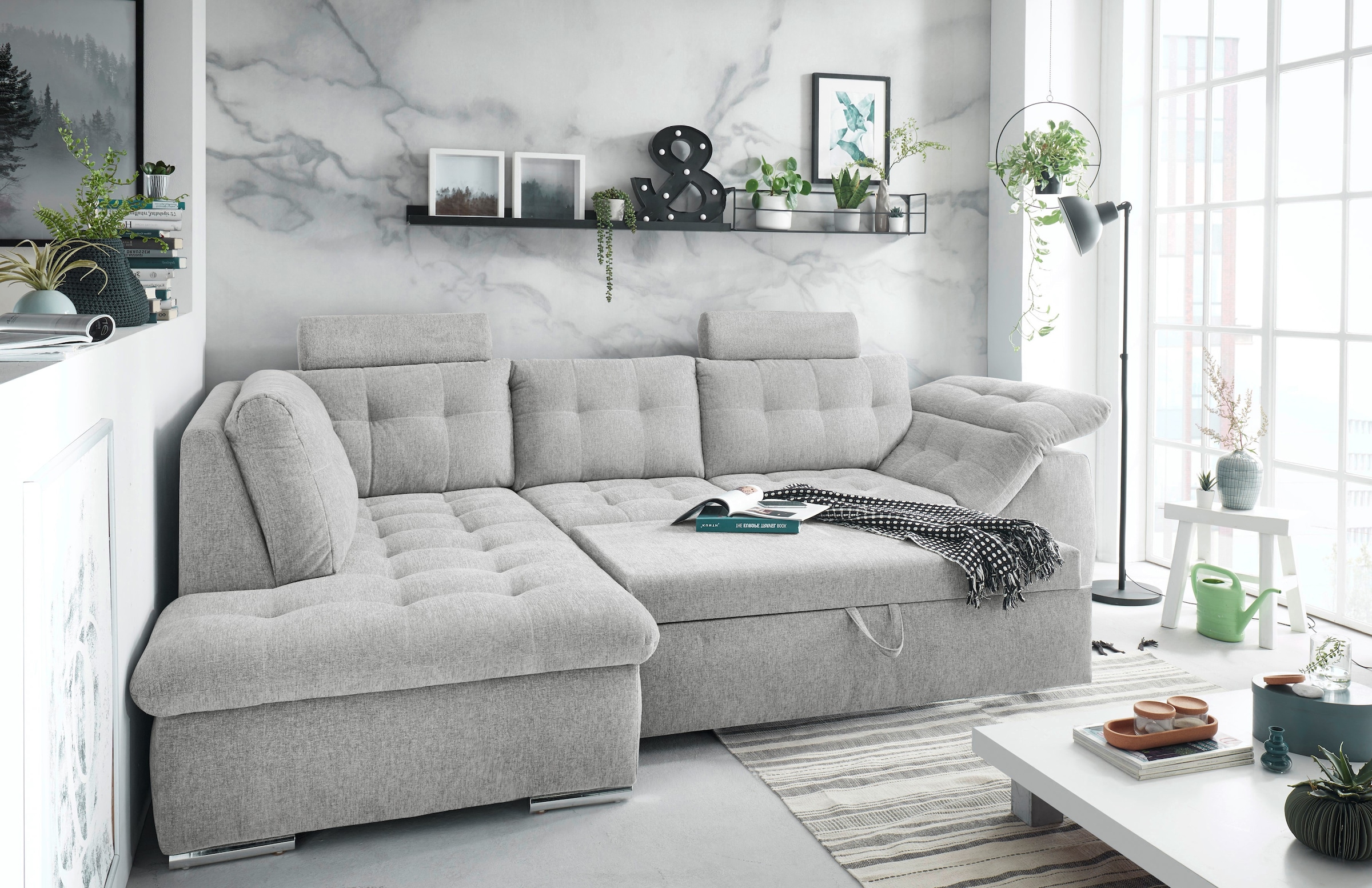 ED EXCITING DESIGN Ecksofa »Oman L-Form« mit Bettfunktion, Bettkasten, Armteilverstellung & Kopfstützen