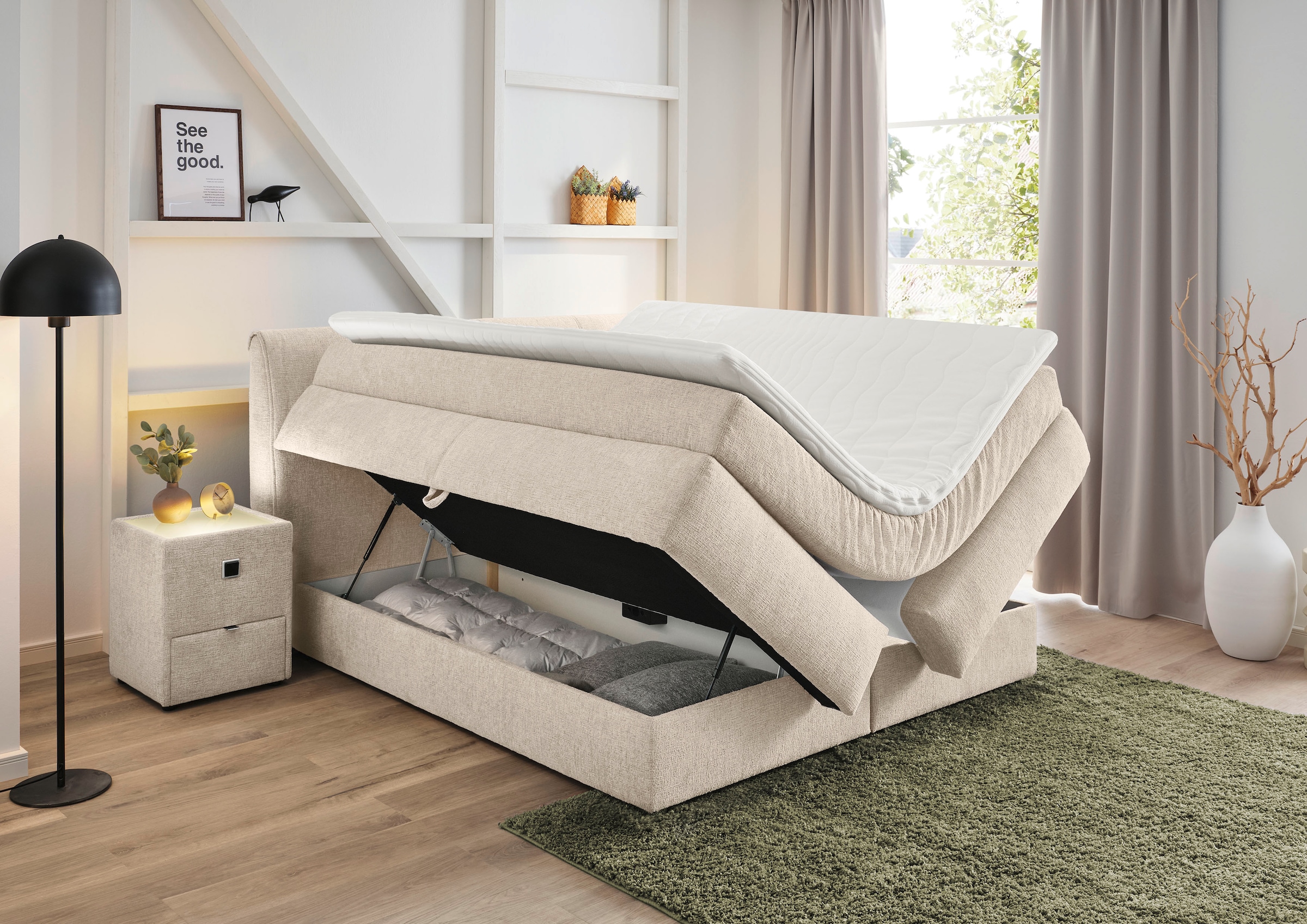 Jockenhöfer Gruppe Boxspringbett »"Carla", OTTOs Choice! Topseller, wahlweise mit oder ohne Bettkasten«, inkl. 4 Kissen, erhältlich in den Breiten 160 & 180cm