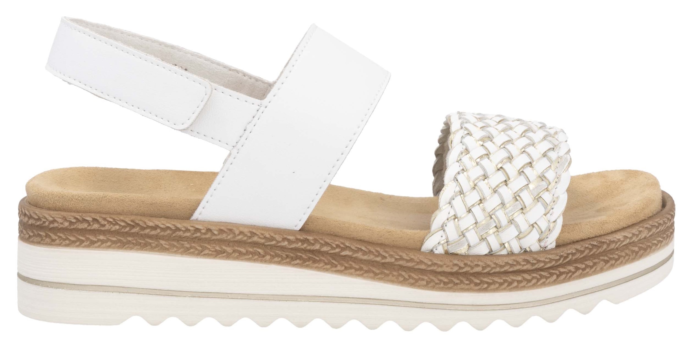 Remonte Keilsandalette »ELLE-Collection«, Sommerschuh, Sandale, Keilabsatz, mit Flechtbandage im Metalliclook
