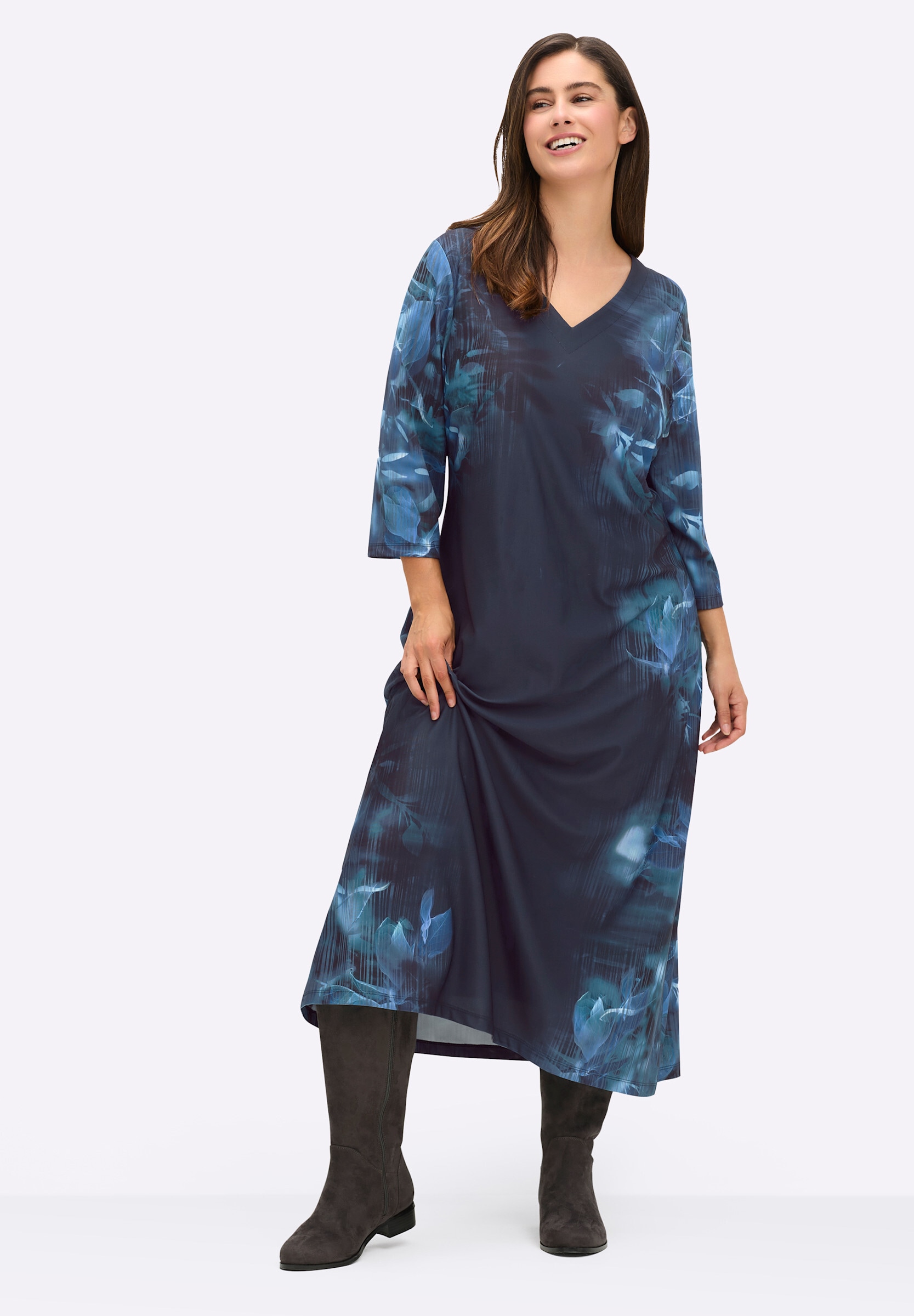 Sheego Shirtkleid »Jersey-Kleid Jerseykleid mit streckendem V-Ausschnitt« Ohne Taschen