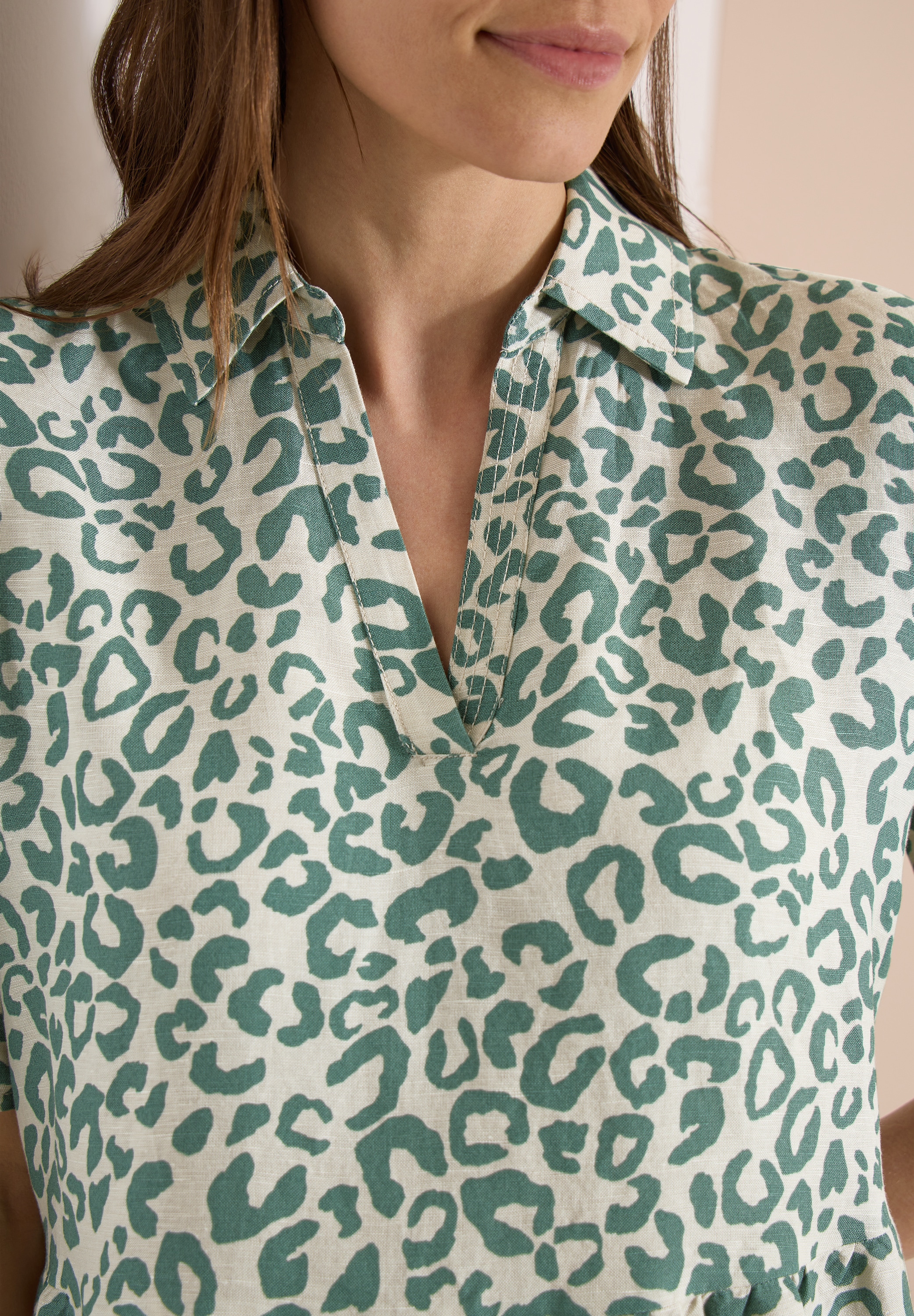 Cecil Sommerkleid Ohne Taschen Knielanges Sommerkleid aus Leinenmix mit Print