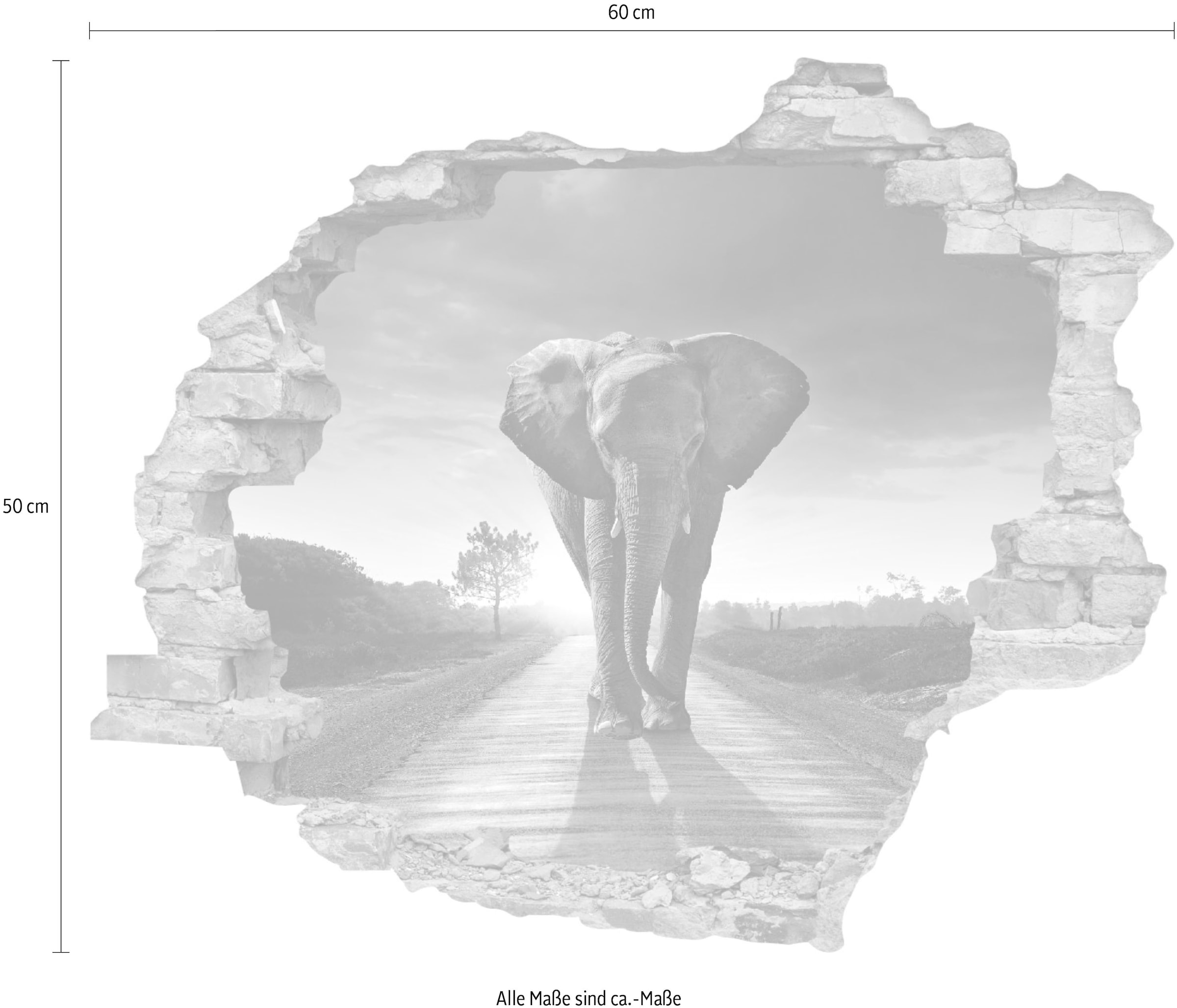 queence Wandtattoo »Elefant« Wandsticker, Wandbild, selbstklebend, 3D, Wanddurchbruch