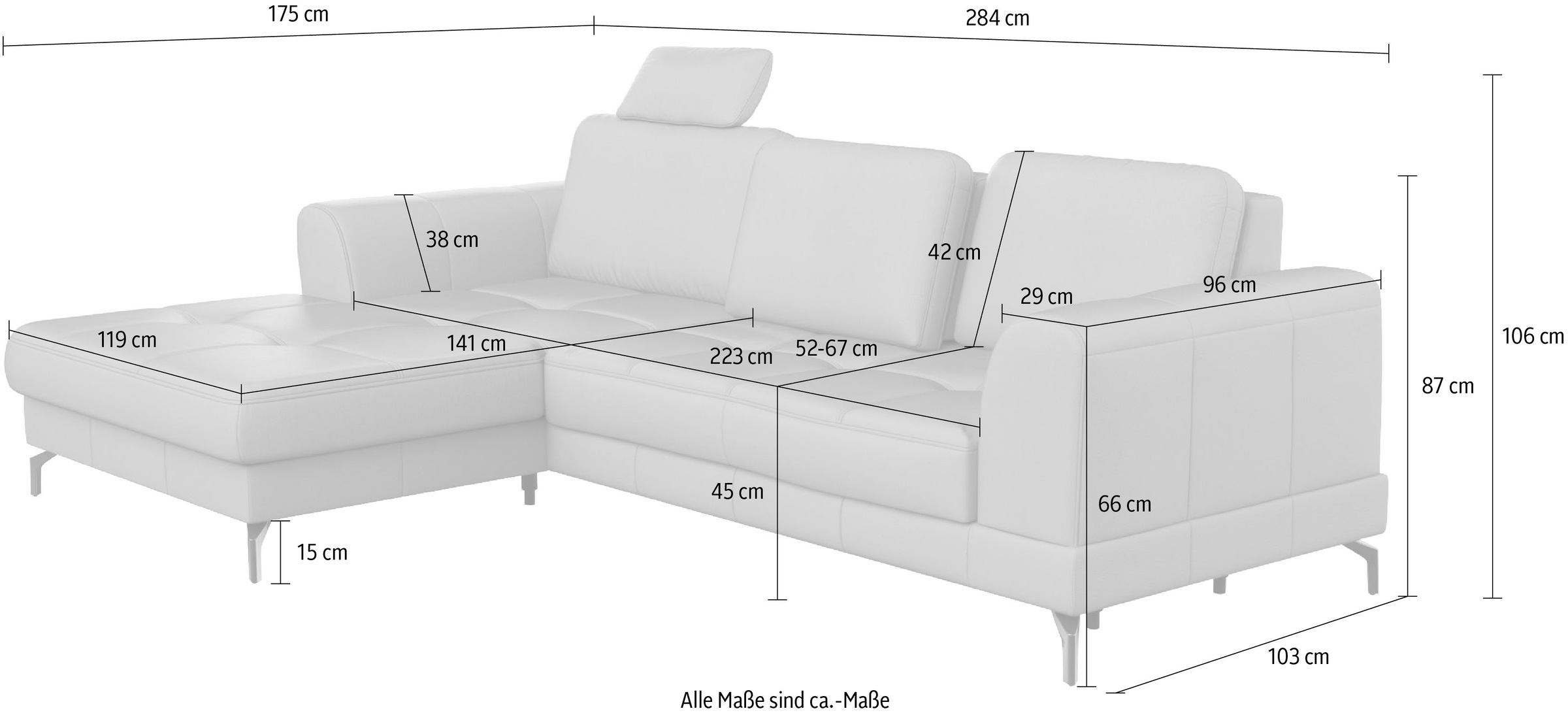 sit&more Ecksofa »Bendigo L-Form«, inklusive Sitztiefenverstellung, Bodenfreiheit 15 cm, 2 Fußfarben