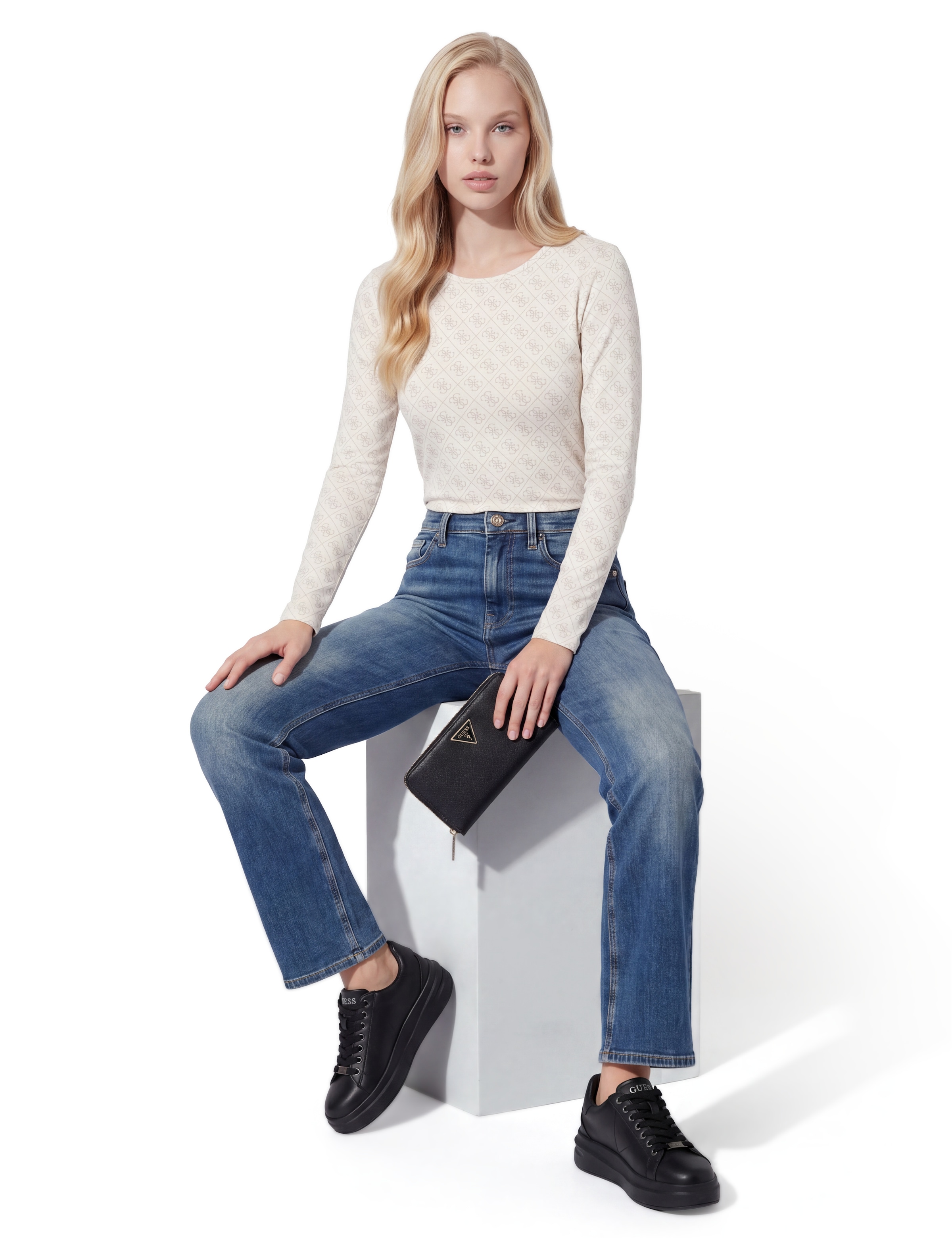 Guess Geldbörse »LAUREL II SLG LARGE ZIP AROUND« Damen Portemonnaie, Geldbeutel mit Reißverschluss-Rückfach