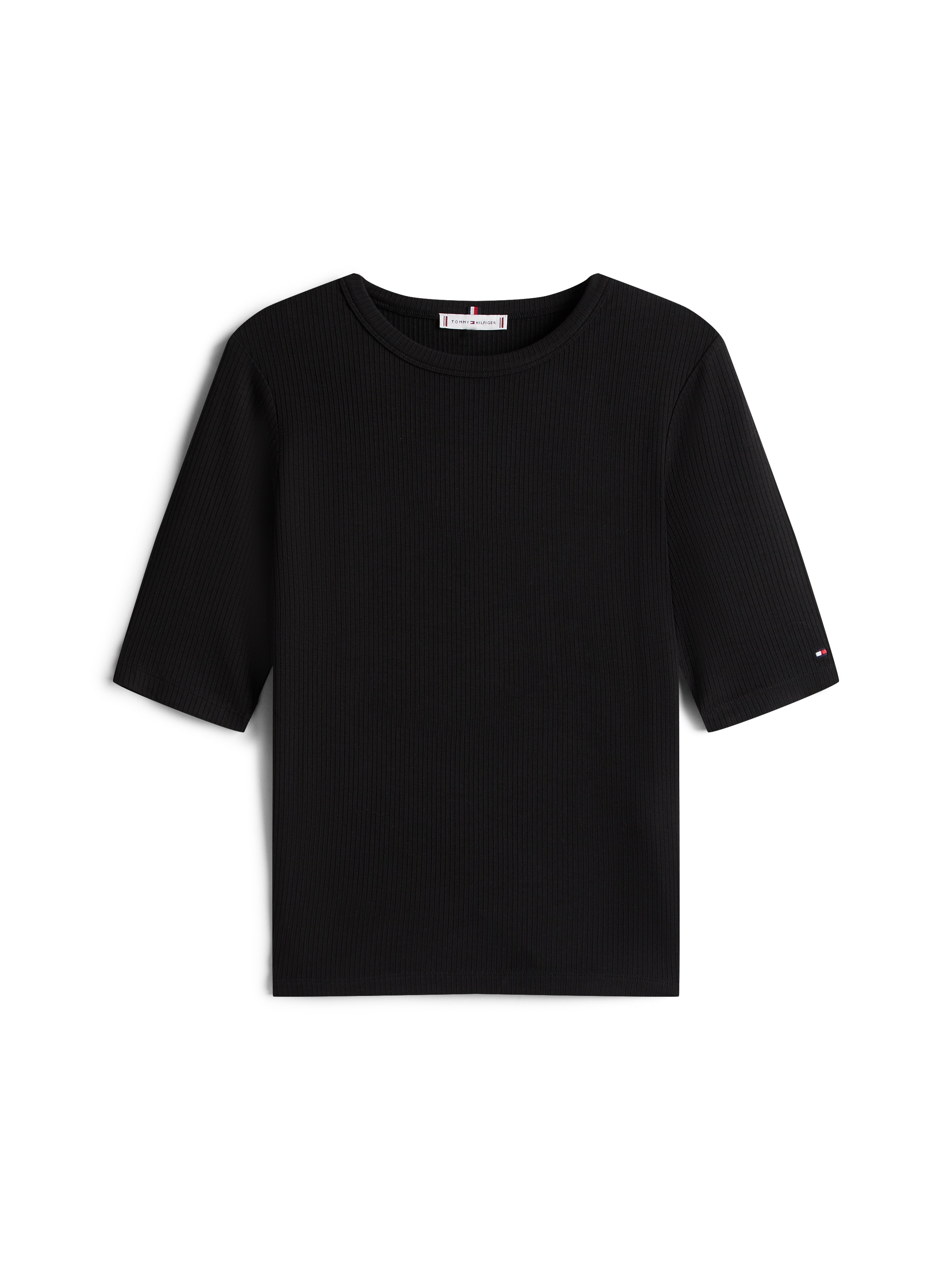 Tommy Hilfiger Kurzarmshirt »SLIM 5X2 RIB C-NK 1/2 SLV mit Rundhals und Rippstruktur«, unifarben, casual, slim fit, Viskosemix, Rundhals