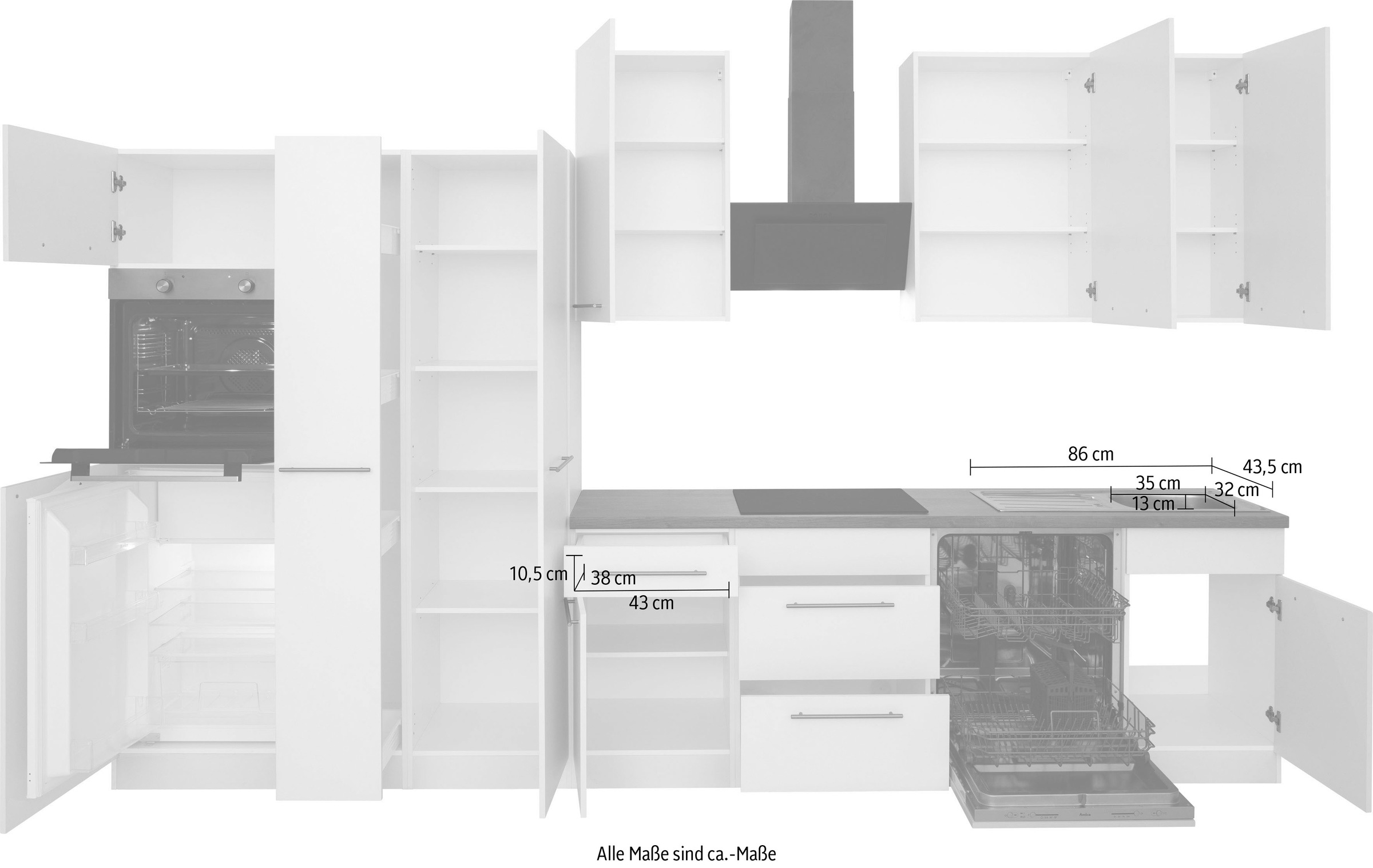 wiho Küchen Küchenzeile »Unna« ohne E-Geräte, Breite 360 cm