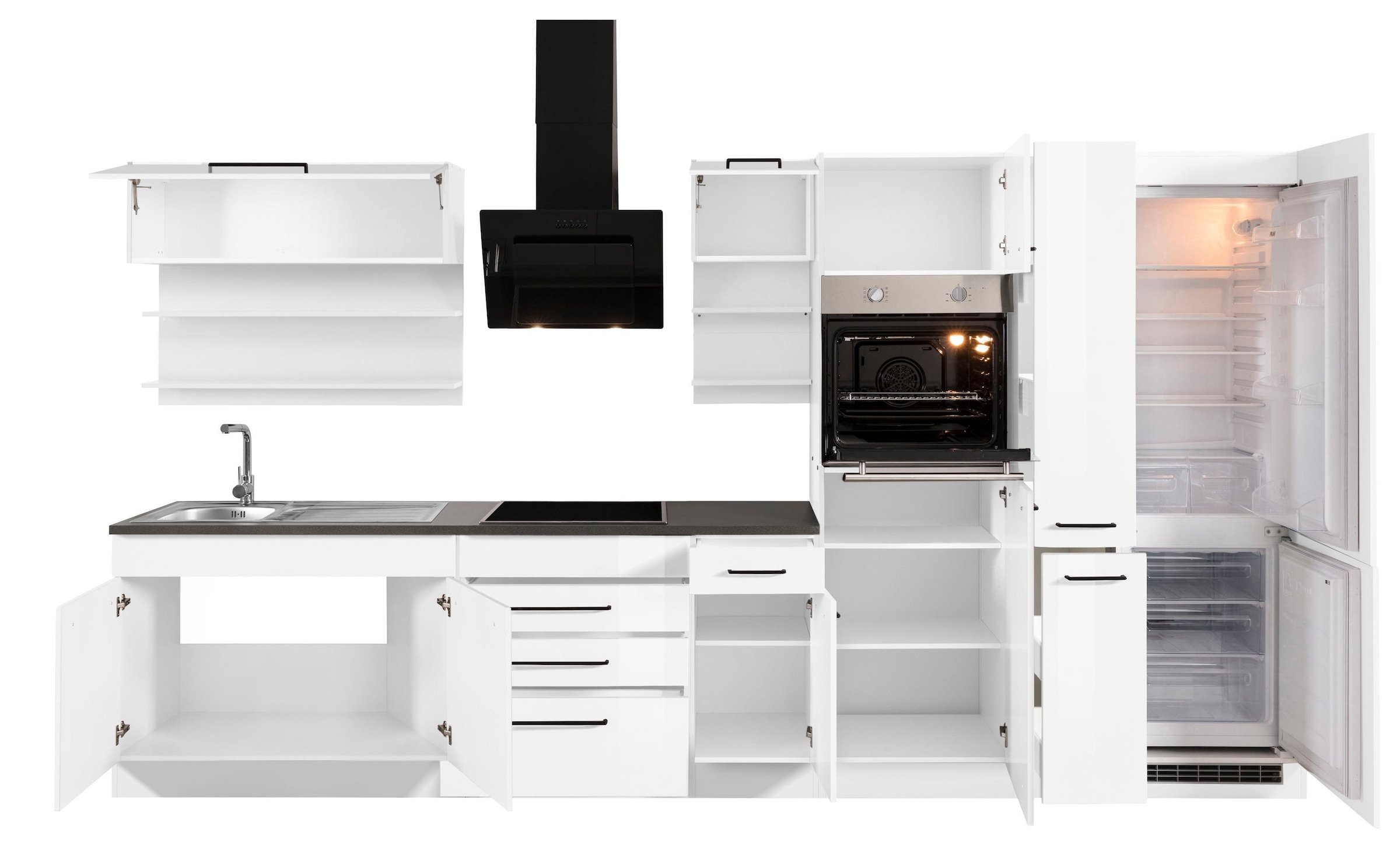KOCHSTATION Küchenzeile »KS-Tulsa«, ohne E-Geräte, Breite 360 cm, schwarze Metallgriffe, MDF Fronten