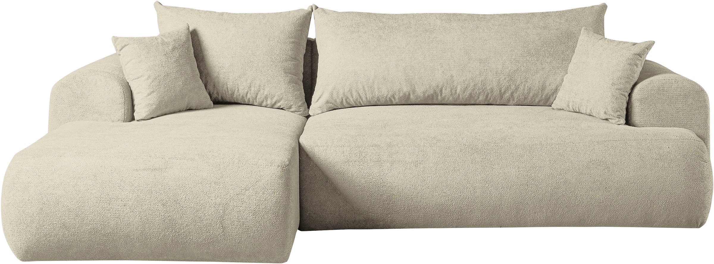 WERK2 Ecksofa »Ewela, modern, inkl. Bettfunktion & Bettkasten, bequem, Breite 265cm« moderner Boucle Bezug, Liegefläche 200/140cm