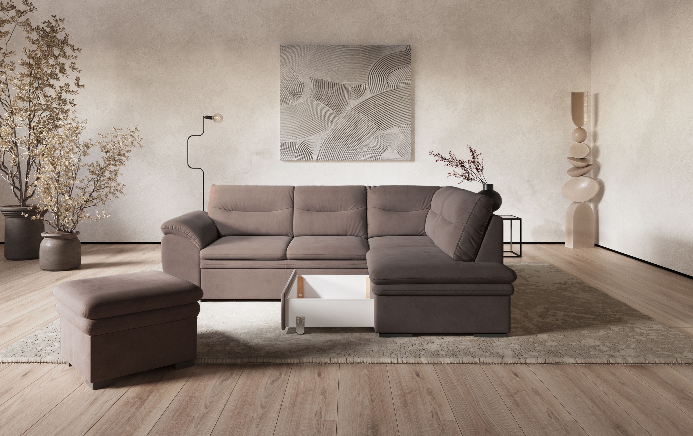 COTTA Ecksofa »Leandra L-Form«, wahlweise mit Bettfunktion & Bettkasten