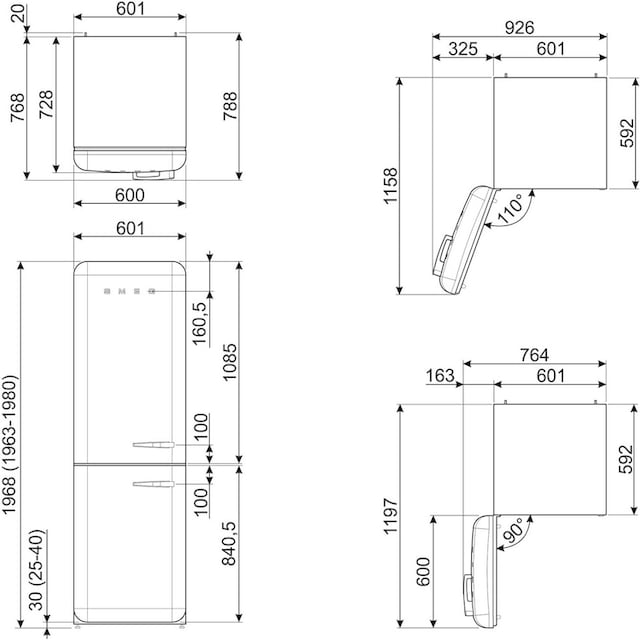 hoch, Kühl-/Gefrierkombination cm breit »FAB32«, Smeg bei online jetzt 60,1 196,8 FAB32RCR5, OTTO cm