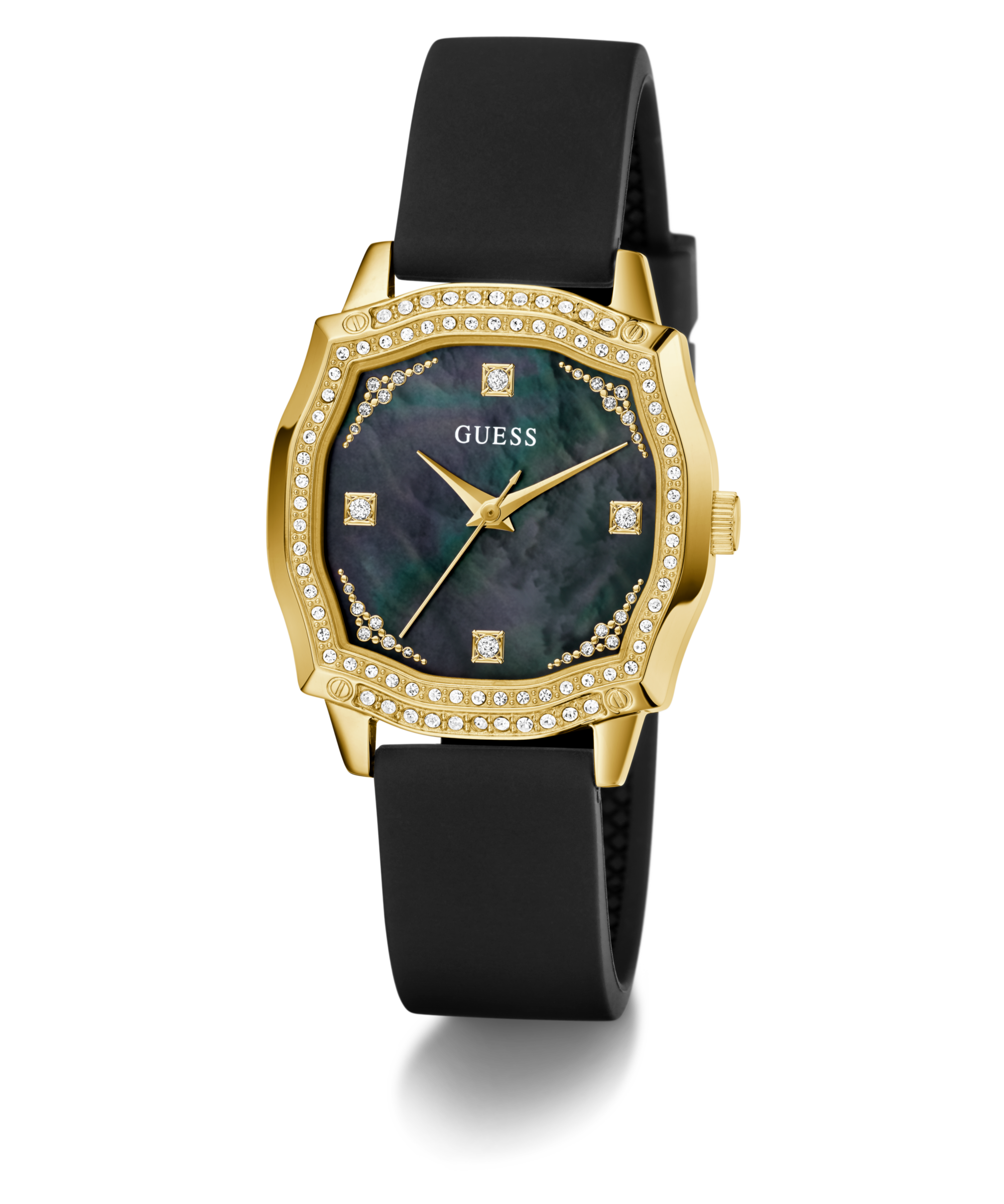Guess Quarzuhr »LIV« Armbanduhr, Damenuhr, Silikonarmband, Kristallsteine