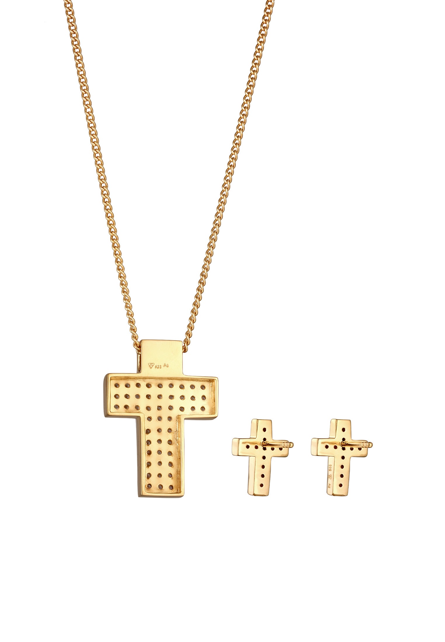 Elli Ohrring und Ketten Set »Schmuckset Kette Ohrstecker Kreuz Zirkonia Weiß 925 Sterling Silber«