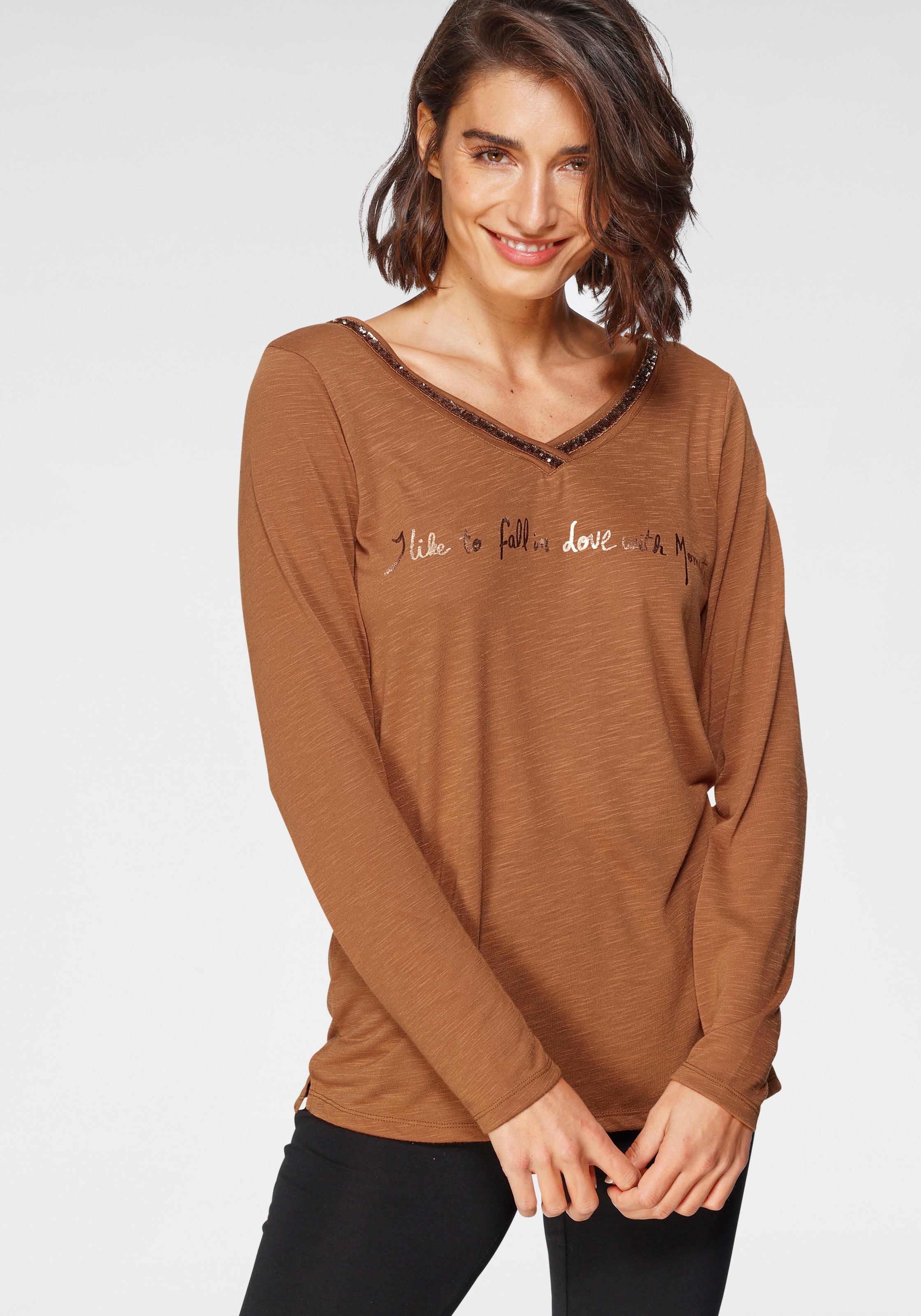 Boysen's Langarmshirt, mit Paillettenaplikation und Print