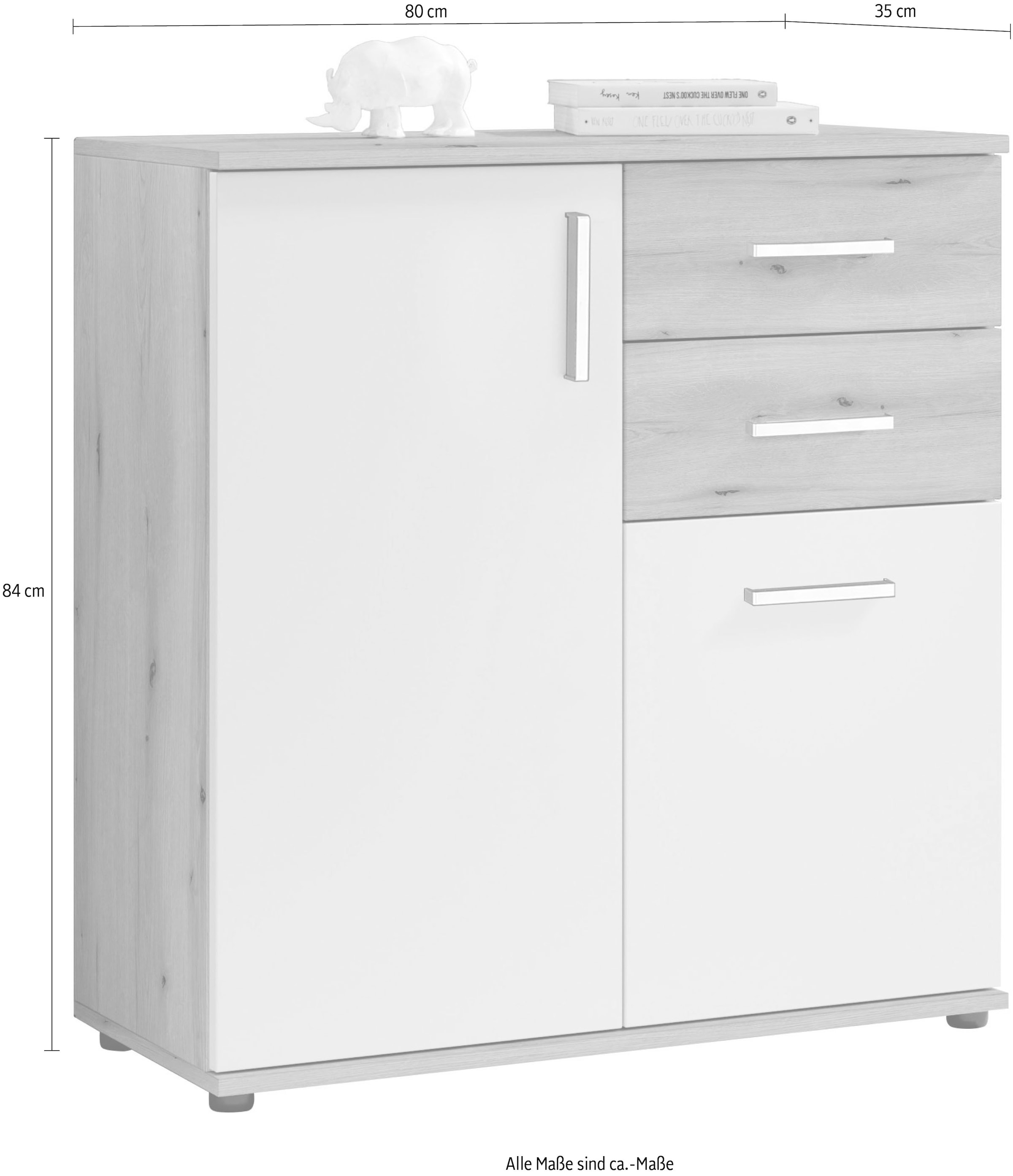 HBZ Kommode »BC-Drift-2, Universalschrank Stellmaß BxHxT 80x84x35 cm«, (1 St.), Kommode mit 2 Türen, 2 Schubkästen, 1 Einlegeboden