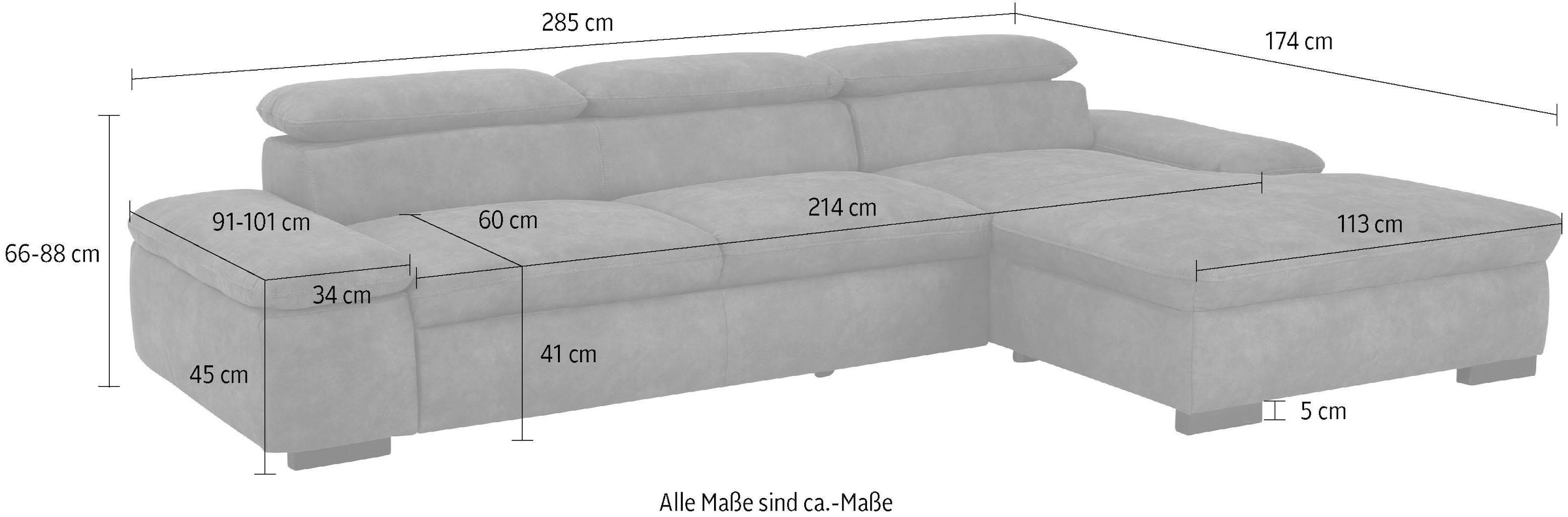 Home affaire Ecksofa »Alberto L-Form«, mit Kopfteilverstellung, wahlweise mit Bettfunktion