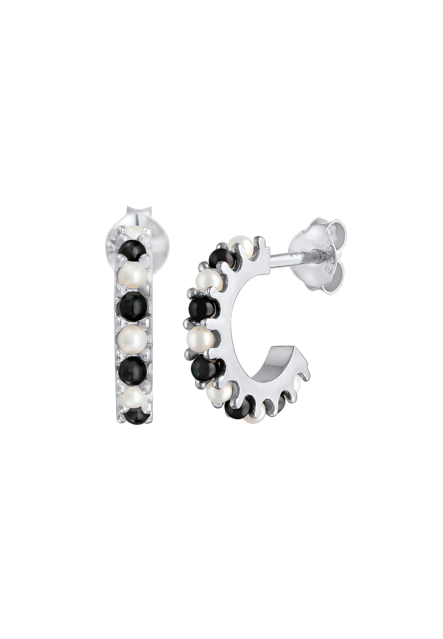 Elli Paar Ohrstecker »Ohrringe Creolen black-white synthetische Perlen 925 Silber«