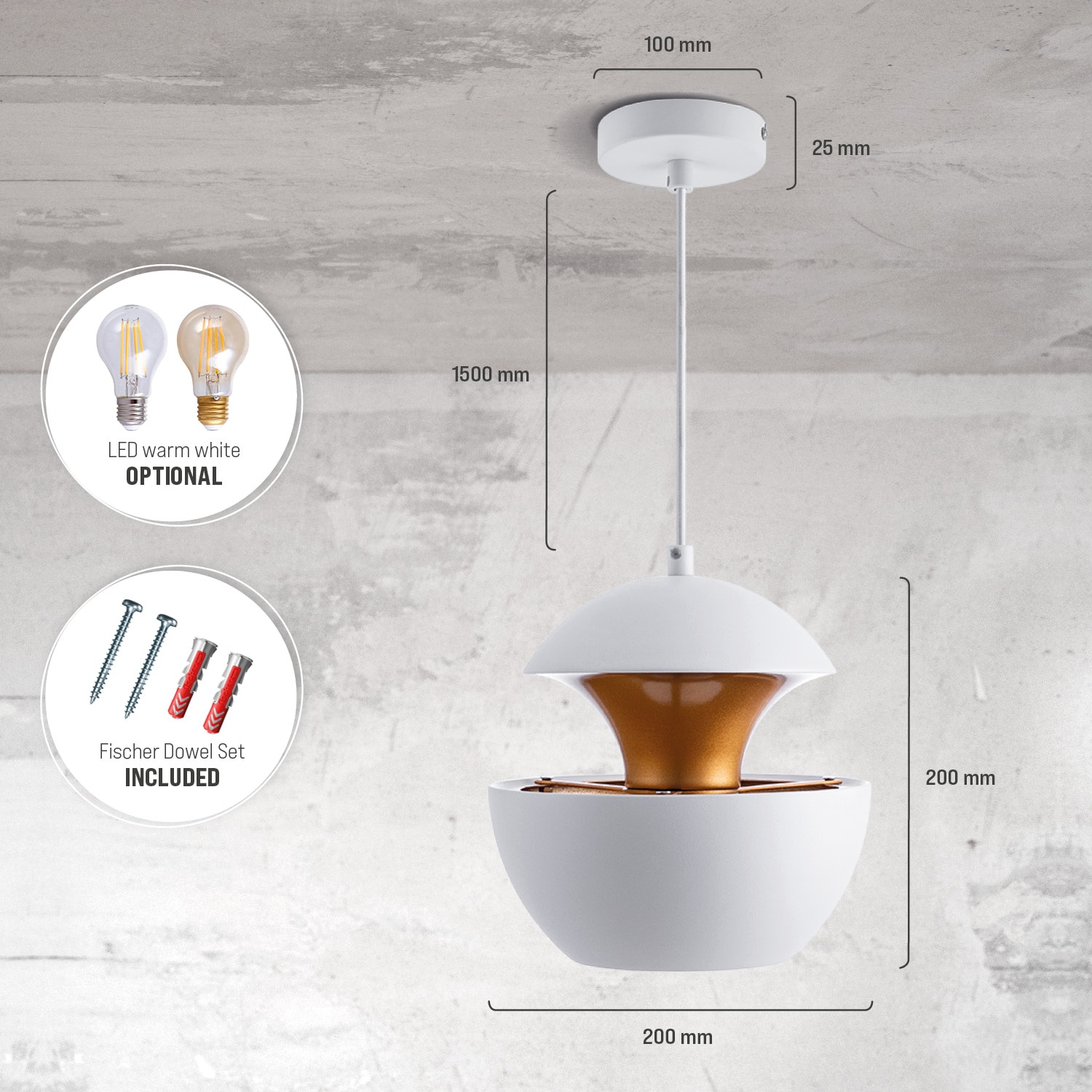 Paco Home Pendelleuchte »BEN«, 1 flammig, Leuchtmittel E27 | ohne Leuchtmittel, Hängelampe Esstischlampe 1,5m Textilkabel Kürzbar Indirektes Licht