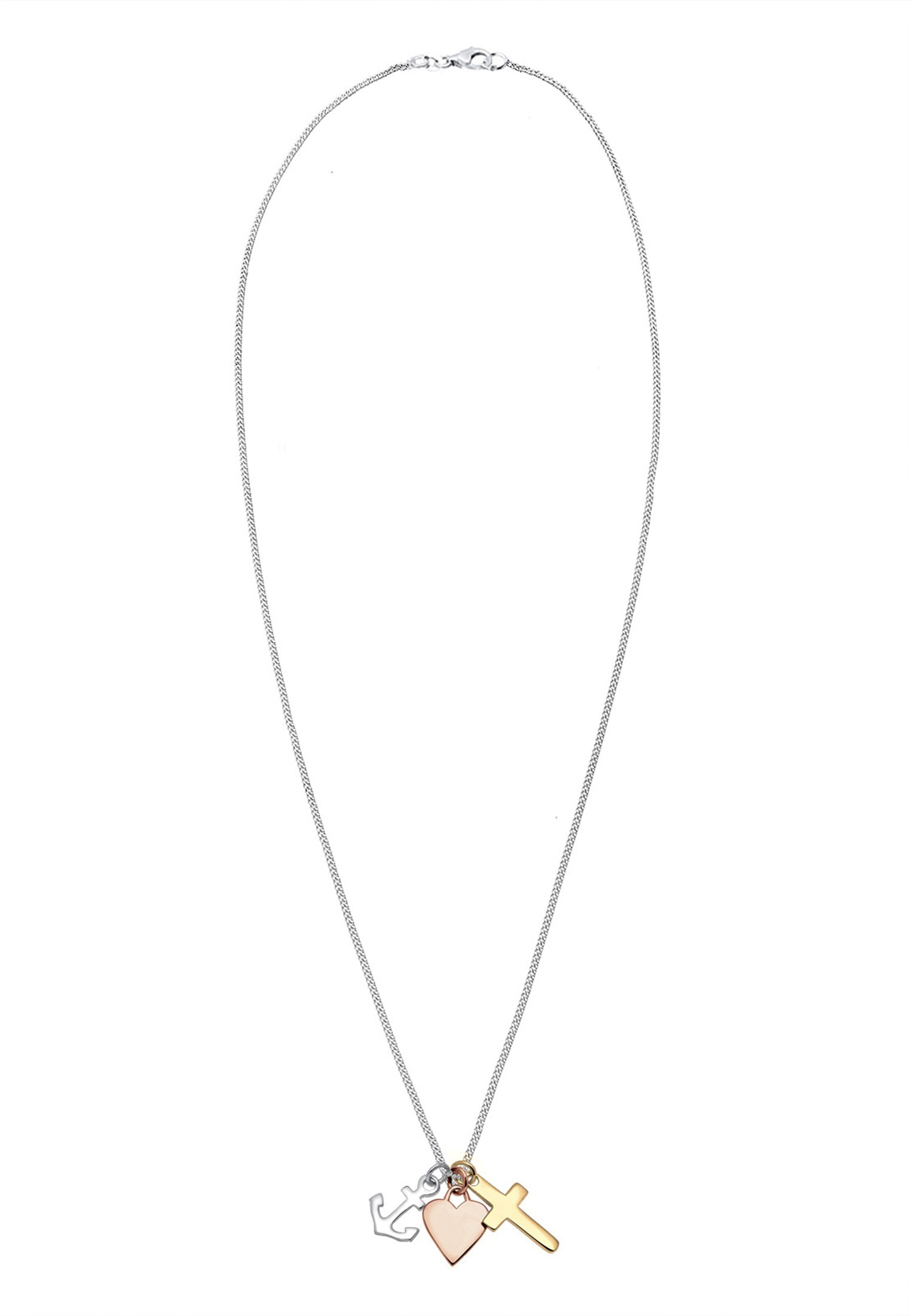 Elli Kette mit Anhänger »Halskette Tri-Color Anker Herz Kreuz 925 Sterling Silber«