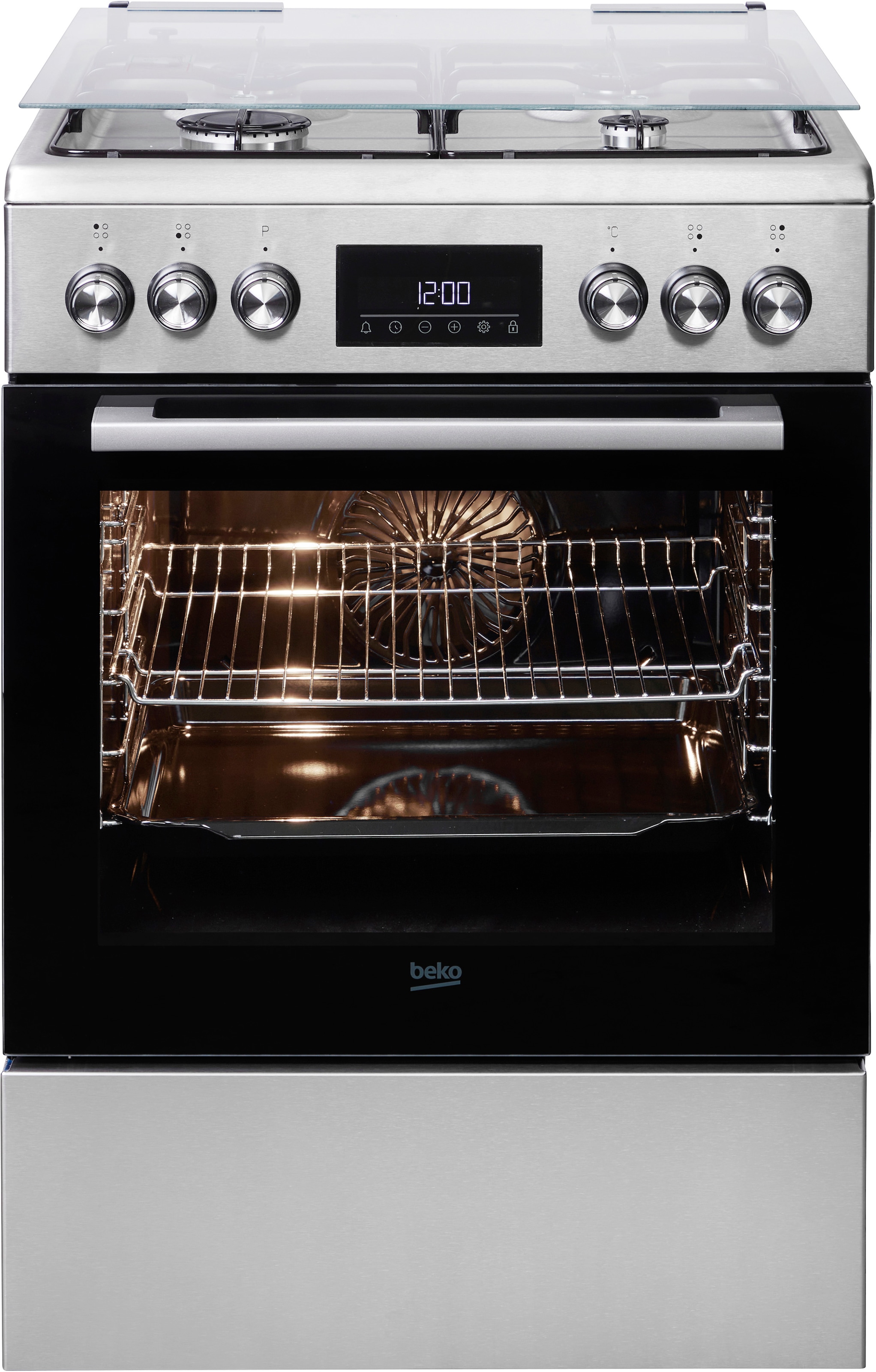 BEKO Gas-Standherd »FBM62320XDSL« mit Teleskopauszug nachrüstbar Multifunktionsdisplay – Übersichtliche Information auf einen Blick