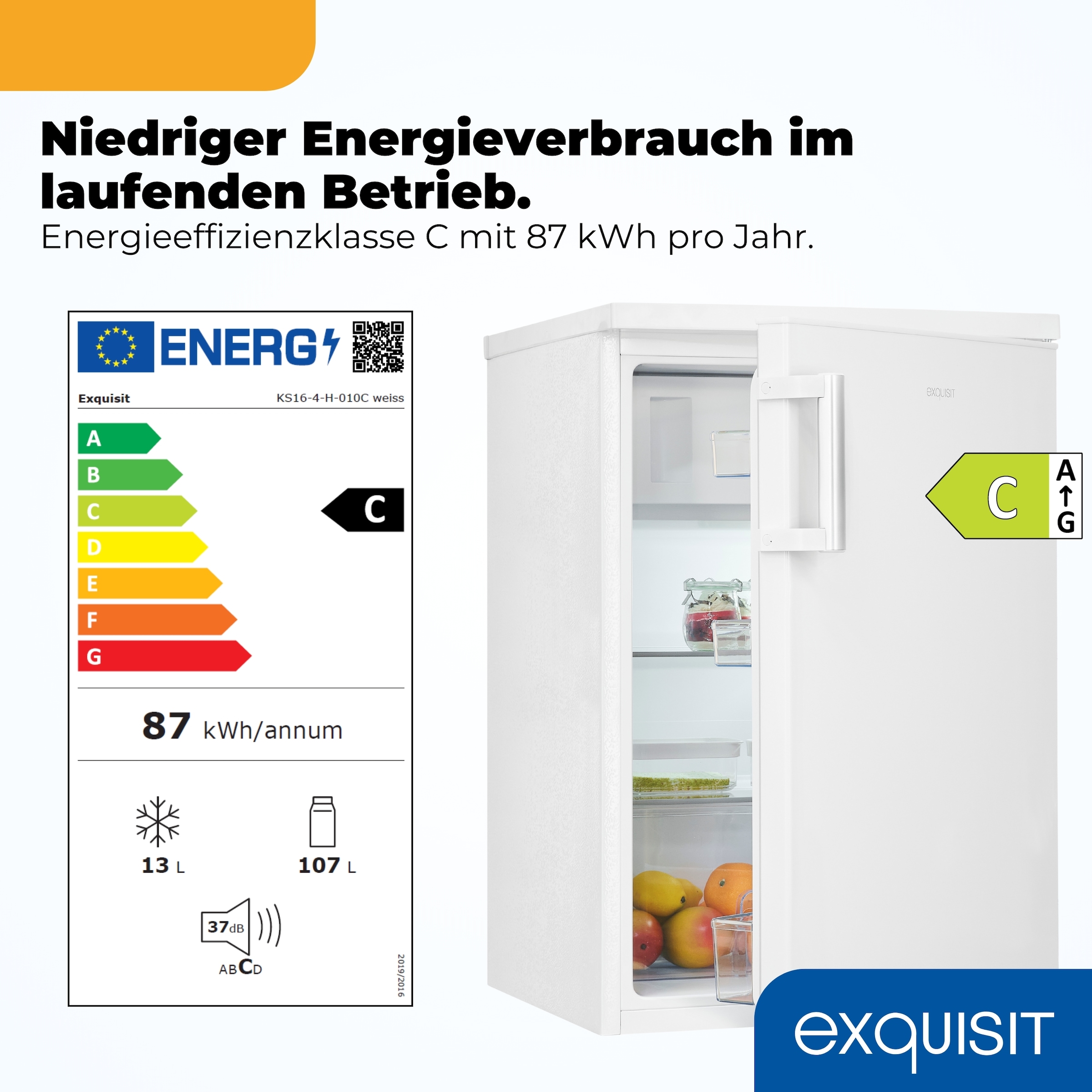 exquisit Kühlschrank KS16-4-H-010C weiss »KS16-4-H-010C weiss« 85 cm hoch 56 cm breit Kompakt, flexibel & effizient – mit LED und cleverer Aufteilung