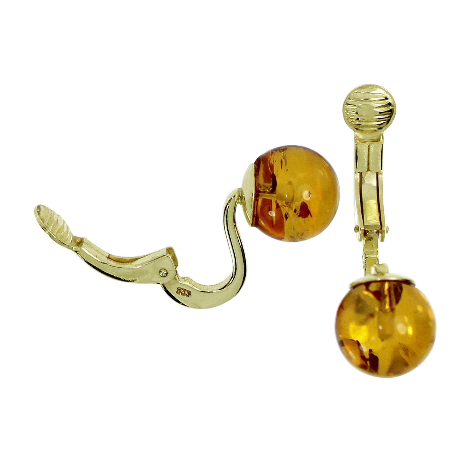 OSTSEE-SCHMUCK Paar Ohrclips »- Kugel 10 mm - Gold 333/000 - Bernstein«