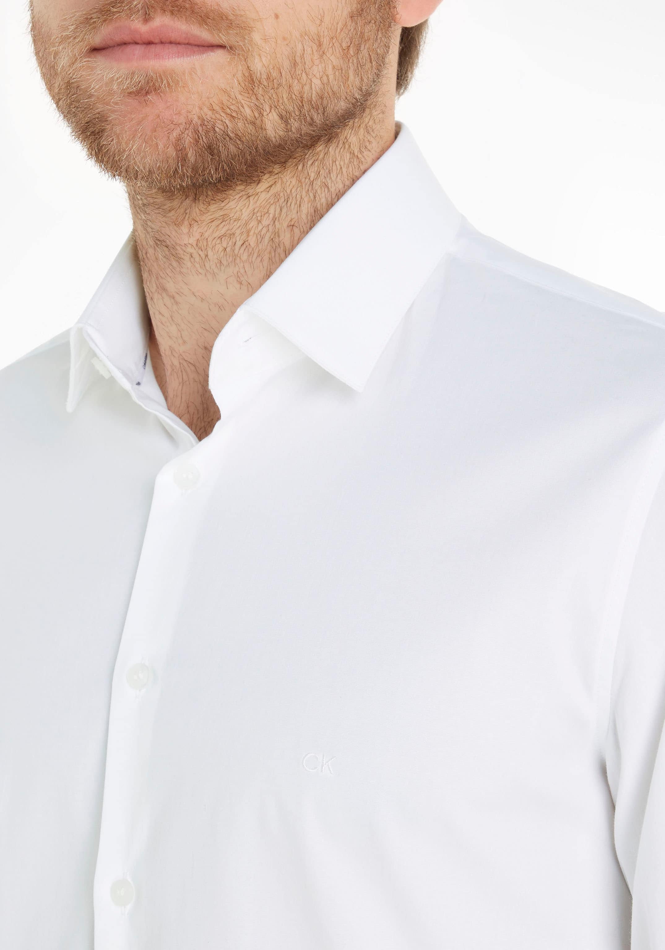 Calvin Klein Businesshemd »POPLIN STRETCH SLIM SHIRT«, mit Kentkragen, Logoprint auf Brusthöhe