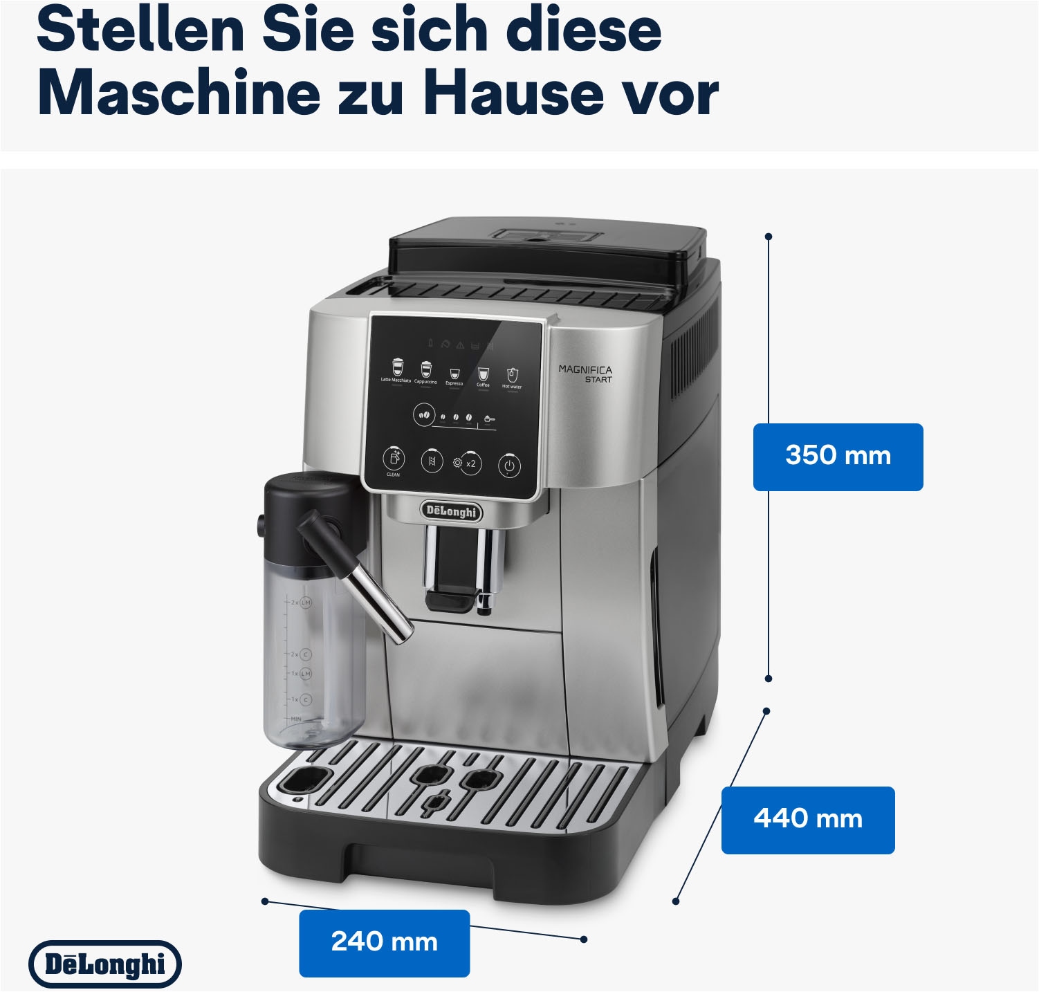 De'Longhi Kaffeevollautomat »Magnifica Start ECAM220.80.SB«, intuitives Bedienfeld mit Soft-Touch-Symbolen, silber-schwarz