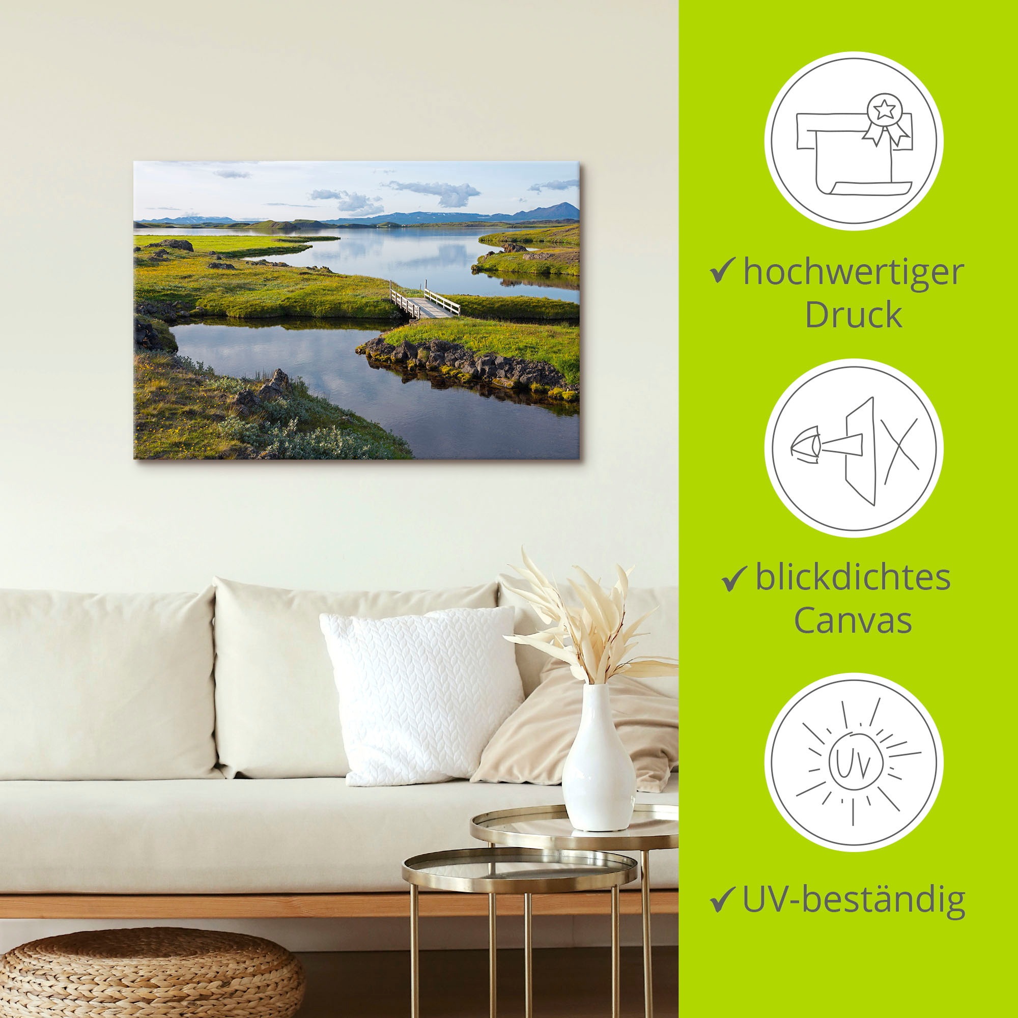 Artland Leinwandbild »Myvatn«, Seebilder, (1 St.), auf Keilrahmen gespannt
