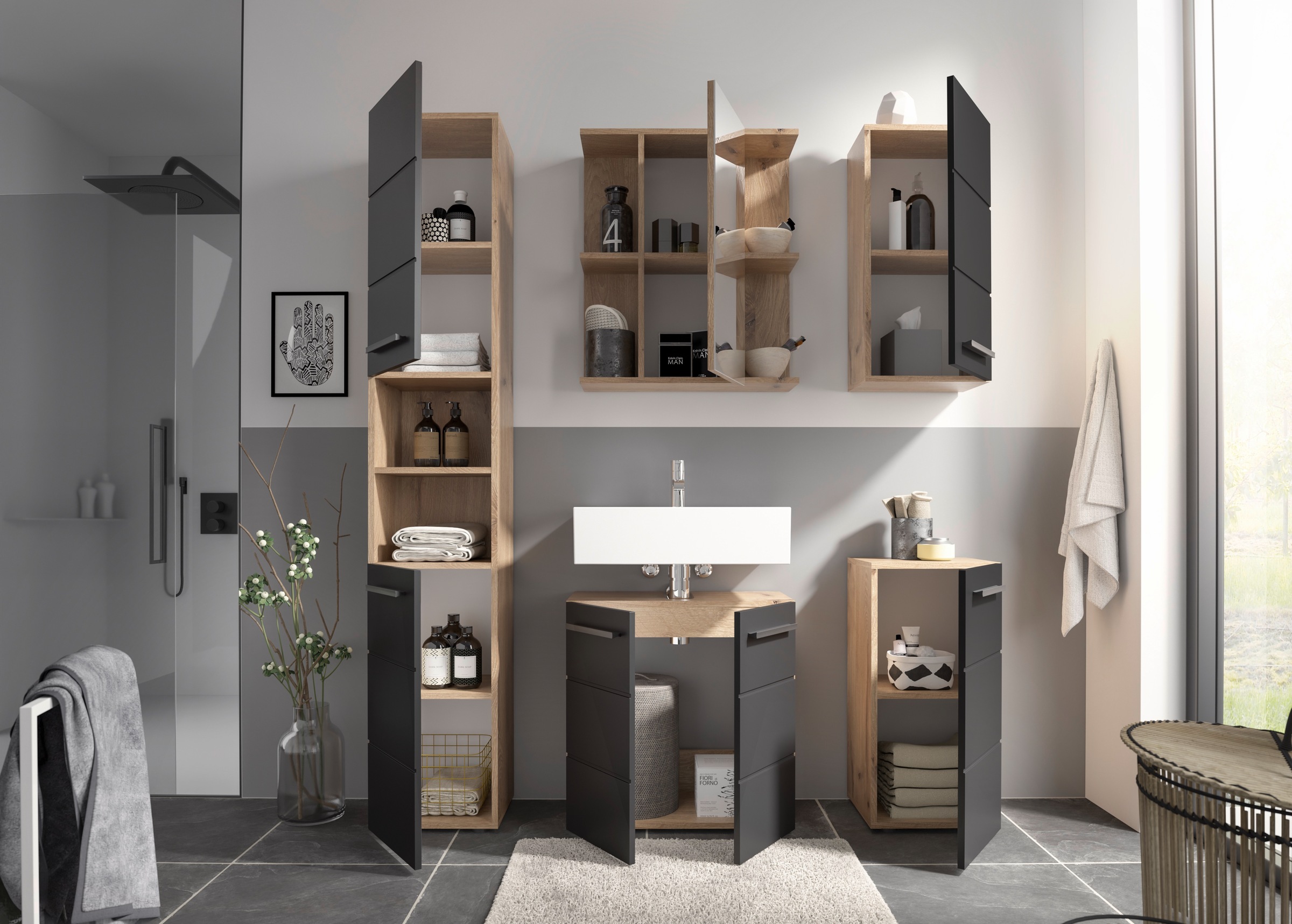 BASIC by Balculina Hochschrank »Rom BxHxT 34x190x31 cm« 1 Stk. tlg. Breite 34cm, Kunststoffgriffe, Made in Europa