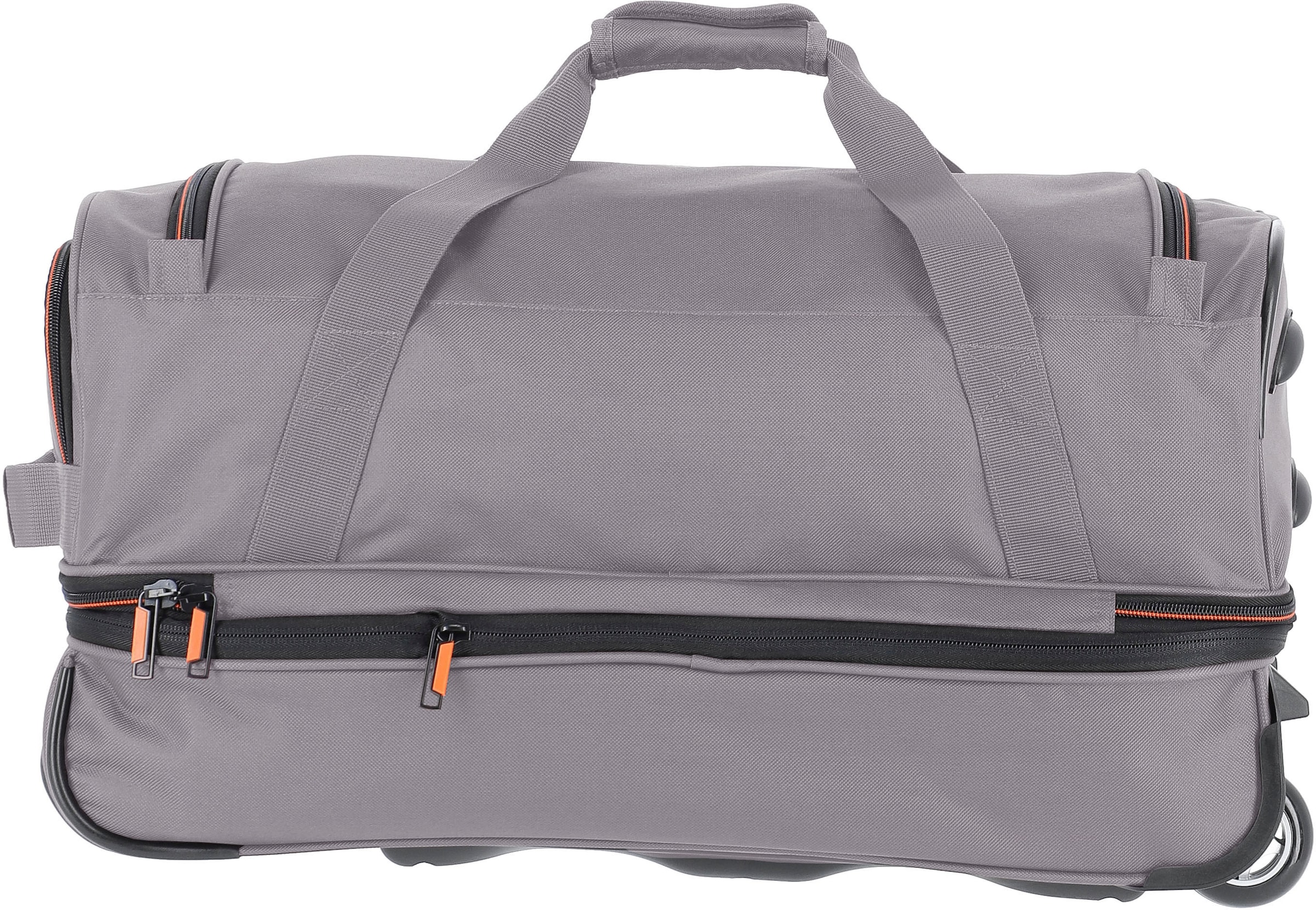 travelite Reisetasche »BASICS, 55 cm, grau/orange«, Duffle Bag Sporttasche mit Trolleyfunktion und Volumenerweiterung