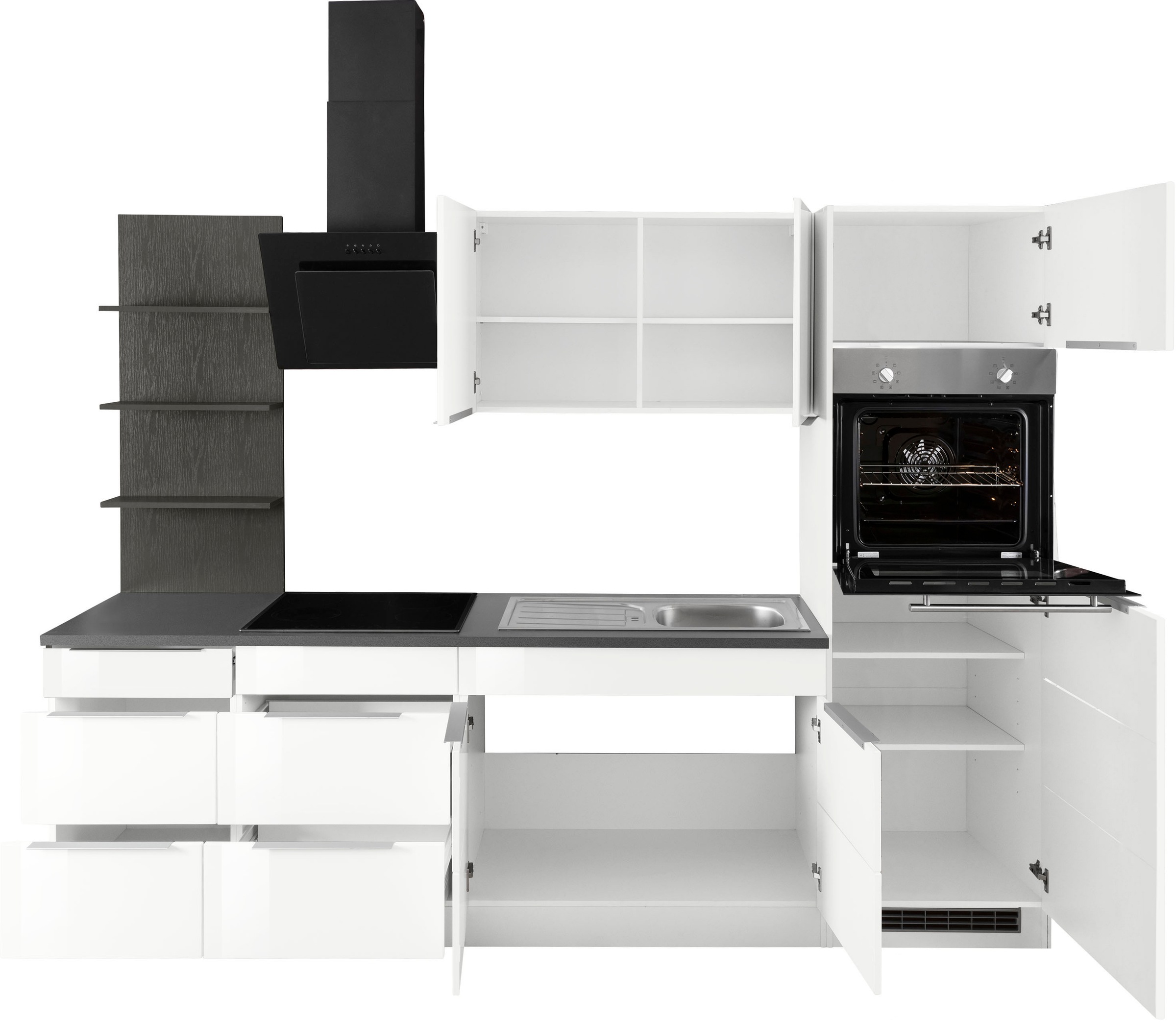 KOCHSTATION Küchenzeile »KS-Brindisi Breite 270 cm«, wahlweise mit E-Geräten und Induktion, mit MDF-Fronten und Regal