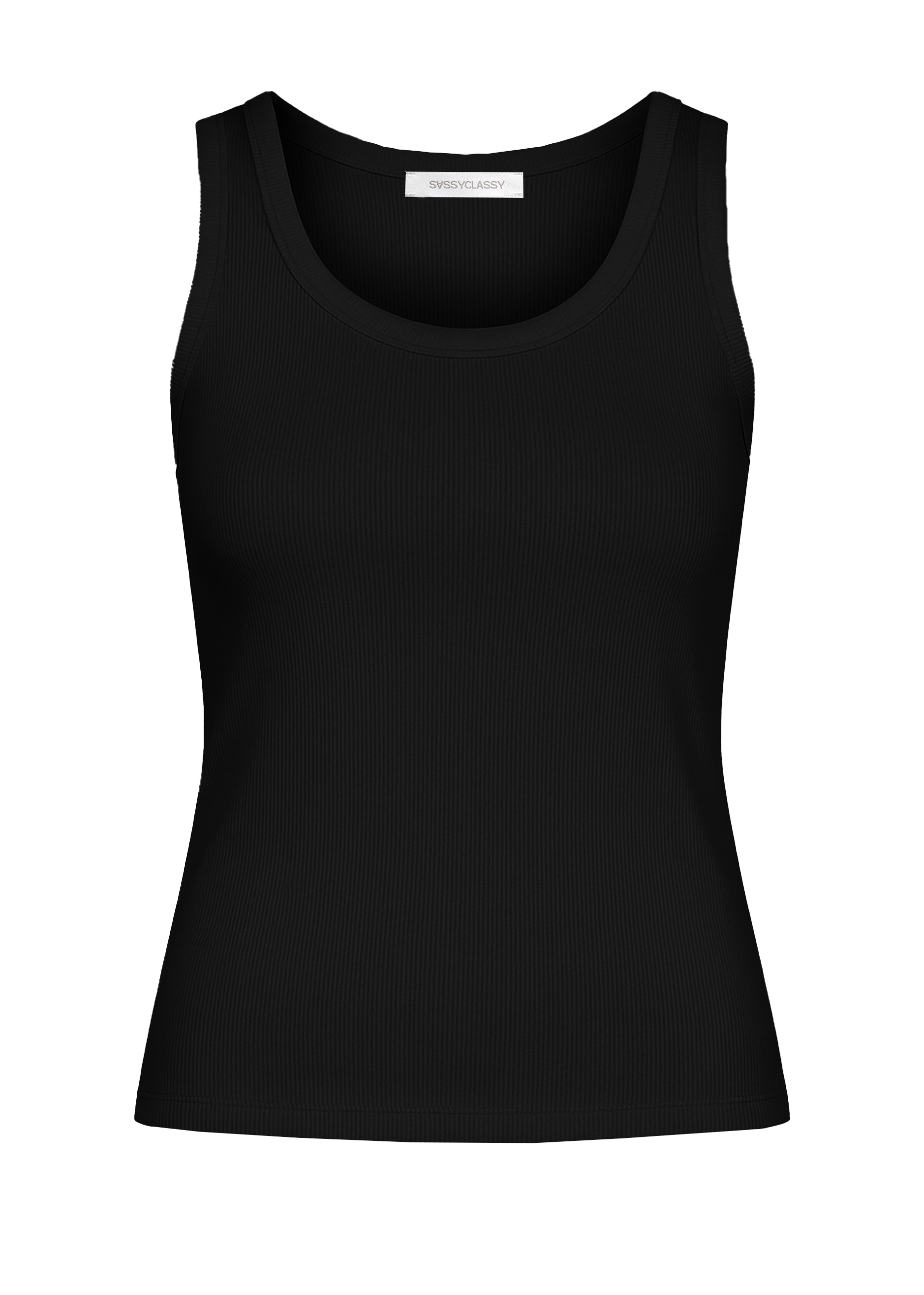 SASSYCLASSY T-Shirt »Tank Top mit Ausschnitt« Rippstrick Top mit breiten Trägern in eng anliegender Passform