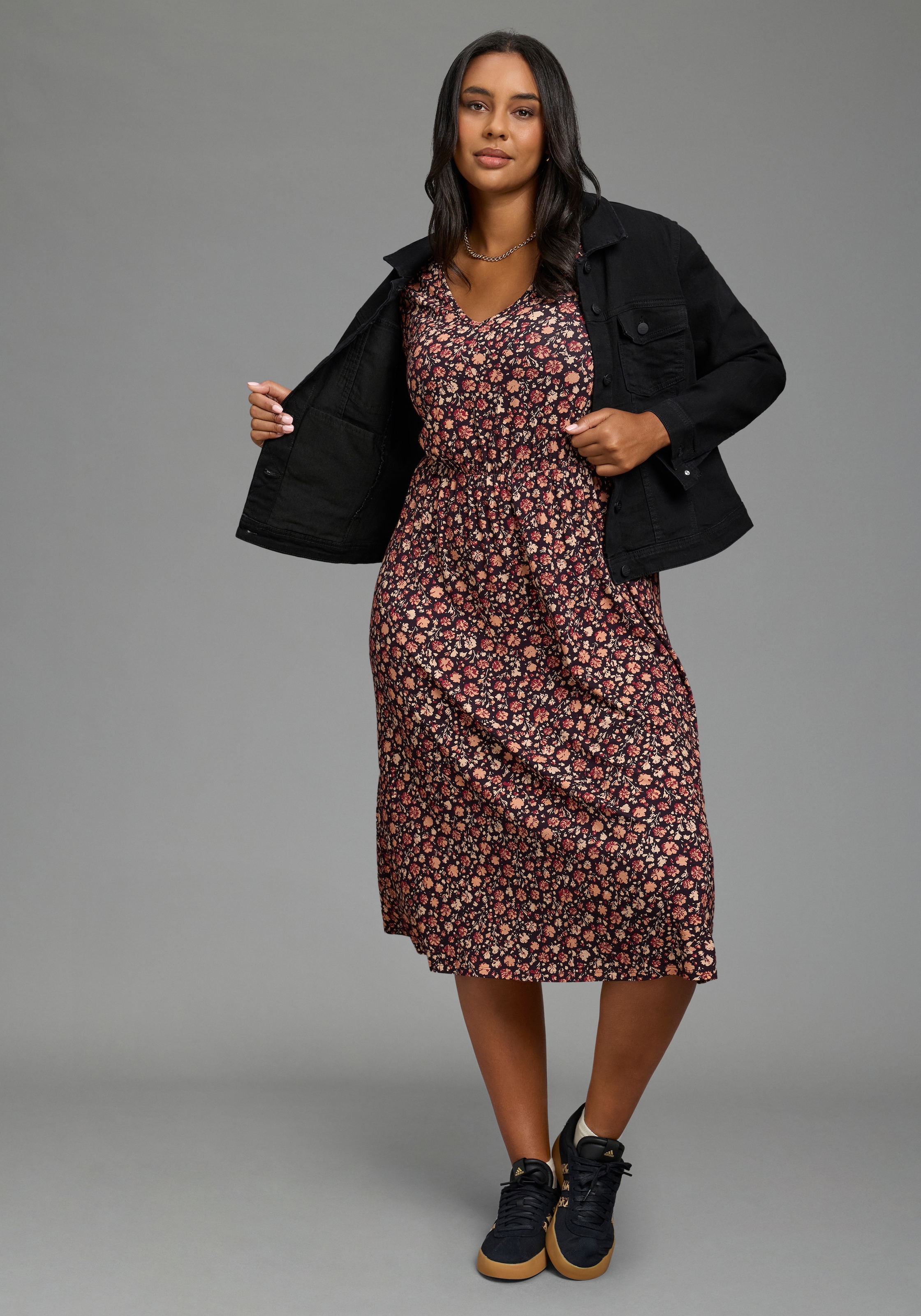 Laura Scott CURVE Midikleid »Große Größen« aus elastischer Viskosemischung, figurumspielende Passform