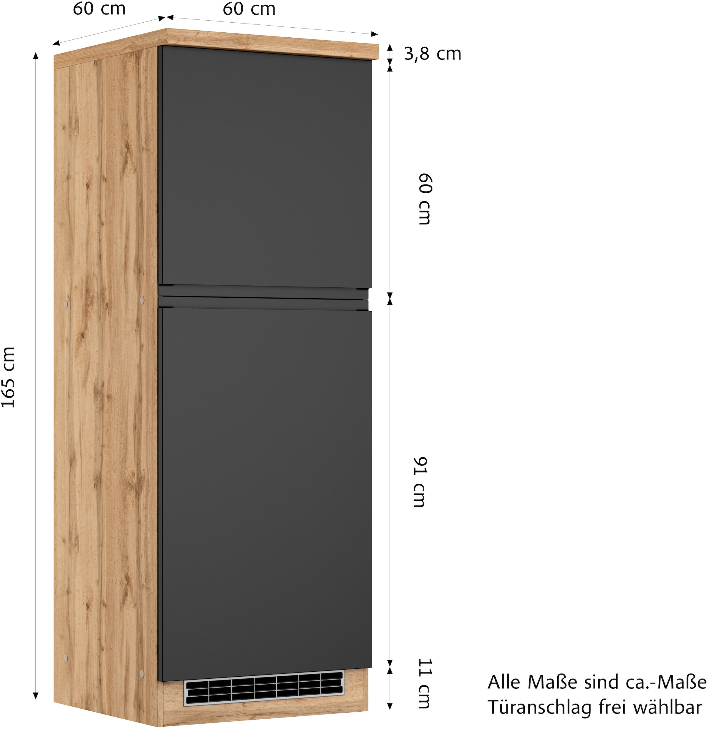 KOCHSTATION Kühlumbauschrank »KS-Virginia,neu in verbesserter Ausführung« Stauraum, Softclose,  Breite 60 cm, Höhe 165 cm, Nische für Kühlschrank: B/H/T 56/88/55 cm